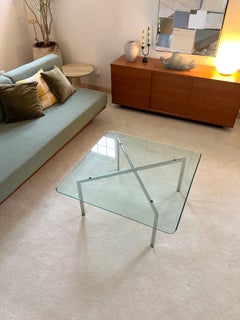 Mid-Century Modern Glass Coffee Table in the Style of Mies van der Rohe, c 1970s