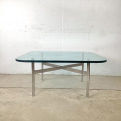 Mid-Century Modern Glass Coffee Table with Heavy Chrome X-Form Base