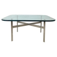 Mid-Century Modern Glass Coffee Table with Heavy Chrome X-Form Base