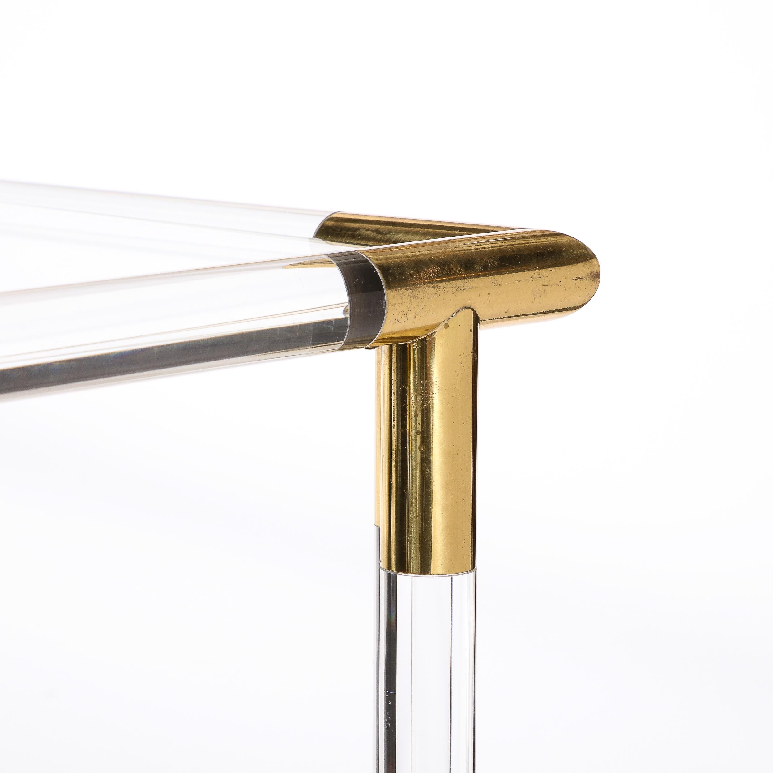 Mid-Century Modern Glass Console Table with Brass Joints & Lucite Supports 5