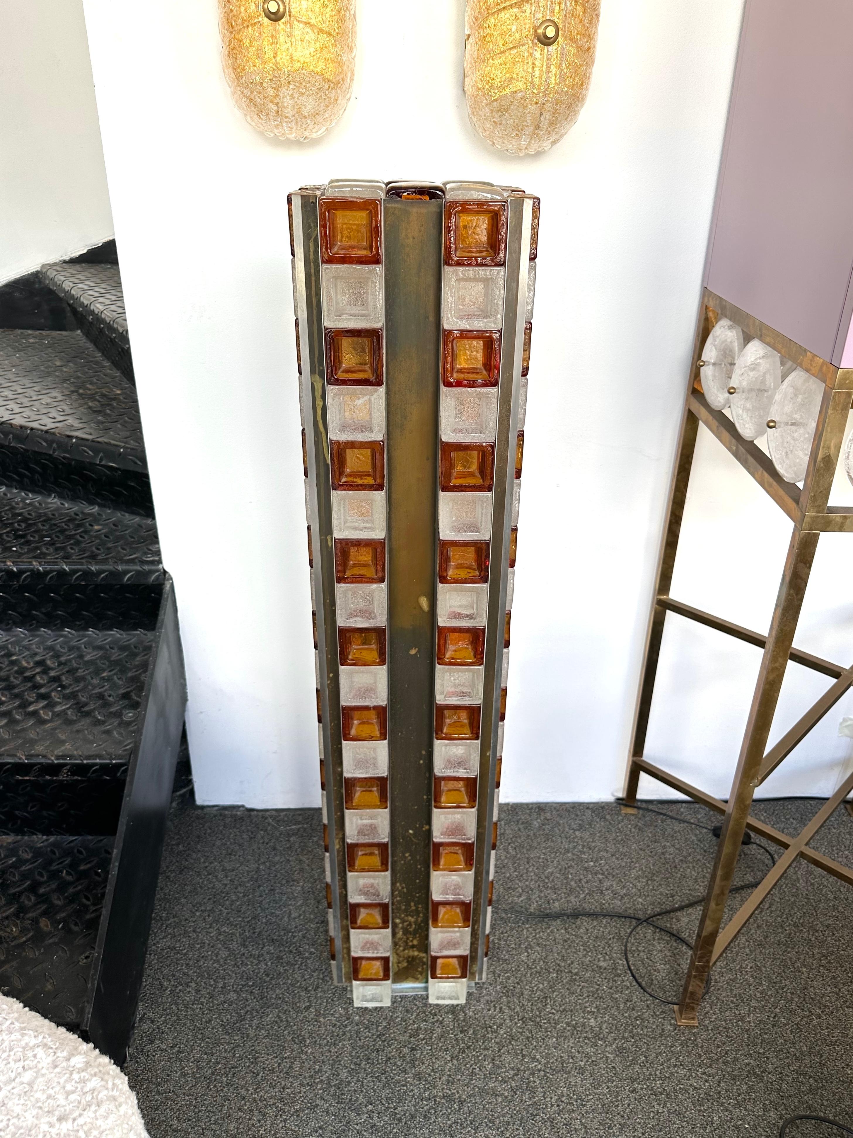 Space Age Mid-Century Modern Glass Cube Tower Floor Lamp by Poliarte, Italy, 1970s For Sale
