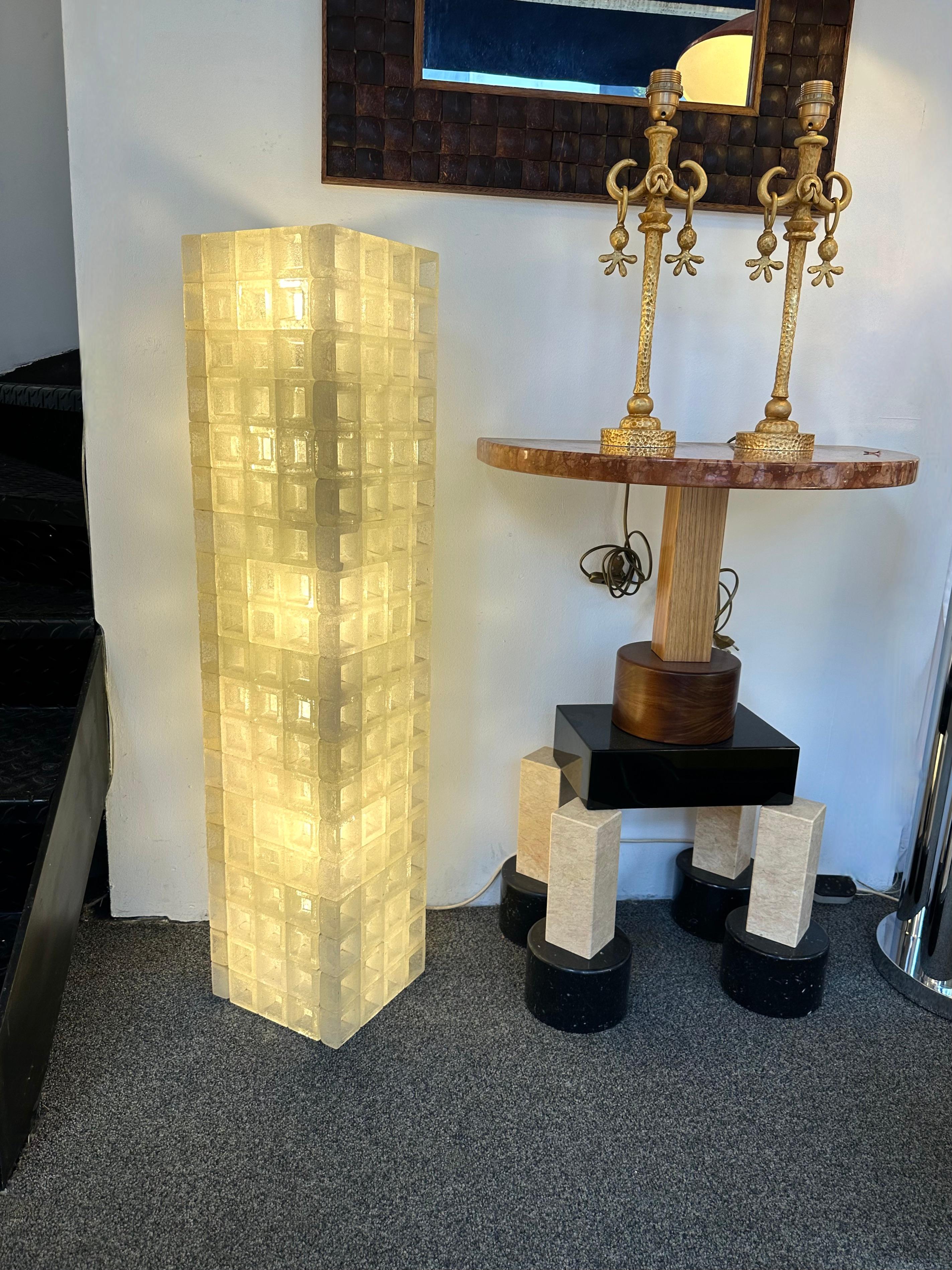Pressed Mid-Century Modern Glass Cube Tower Floor Lamp by Poliarte, Italy, 1970s For Sale
