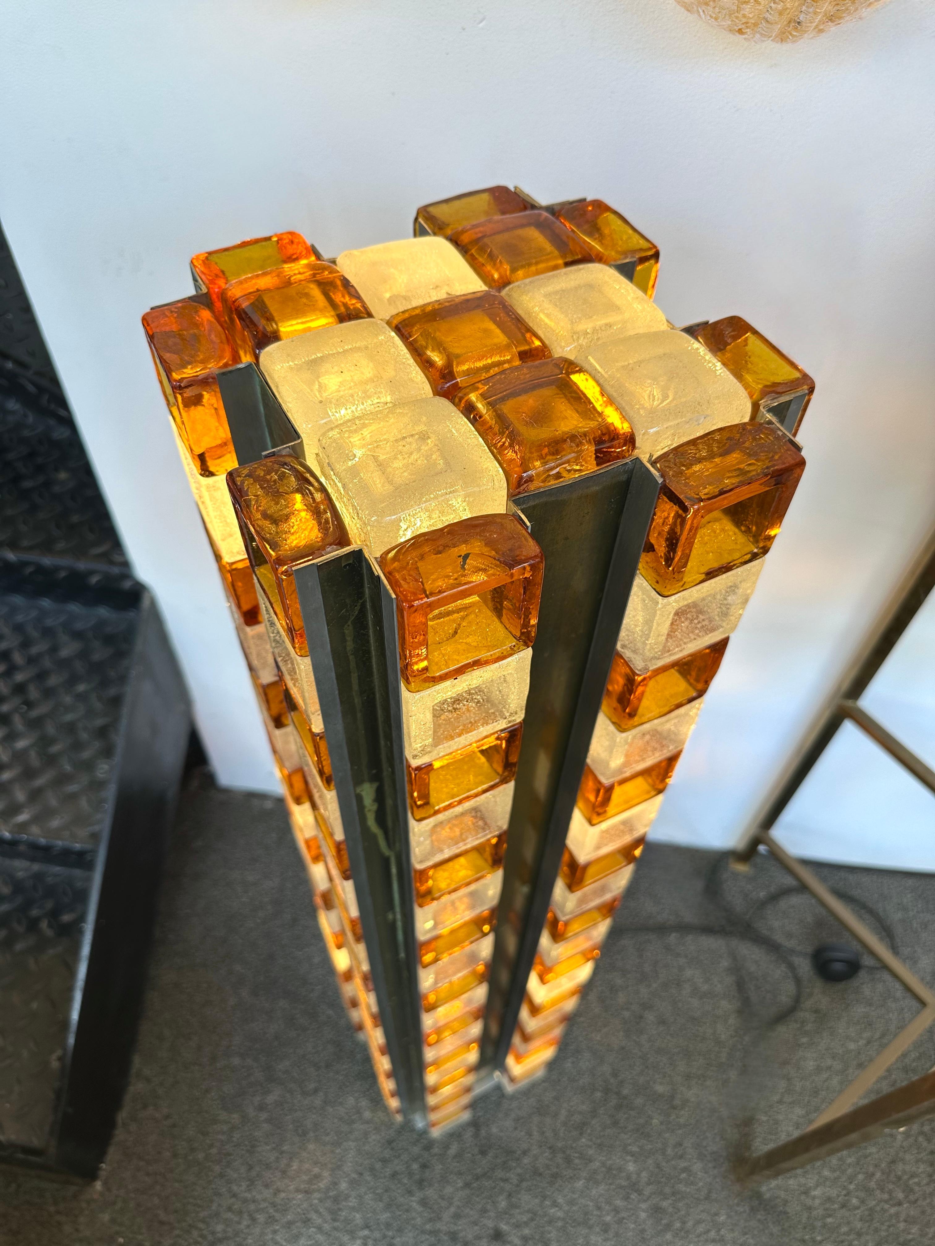 Pressed Mid-Century Modern Glass Cube Tower Floor Lamp by Poliarte, Italy, 1970s For Sale