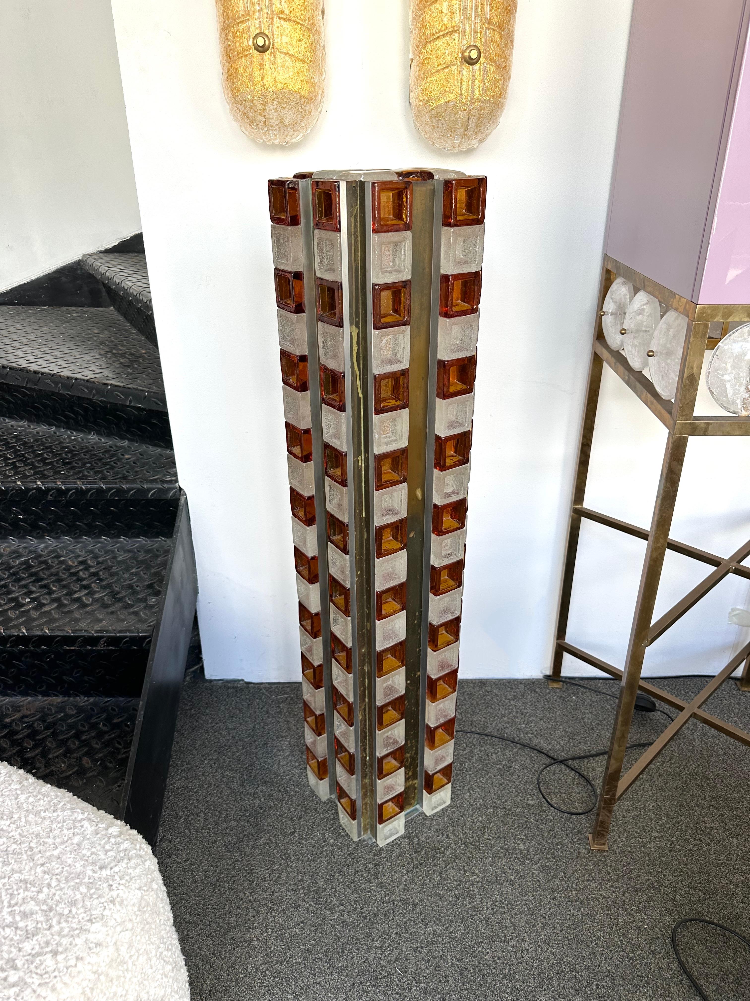 Mid-Century Modern Glass Cube Tower Floor Lamp by Poliarte, Italy, 1970s In Good Condition For Sale In SAINT-OUEN, FR