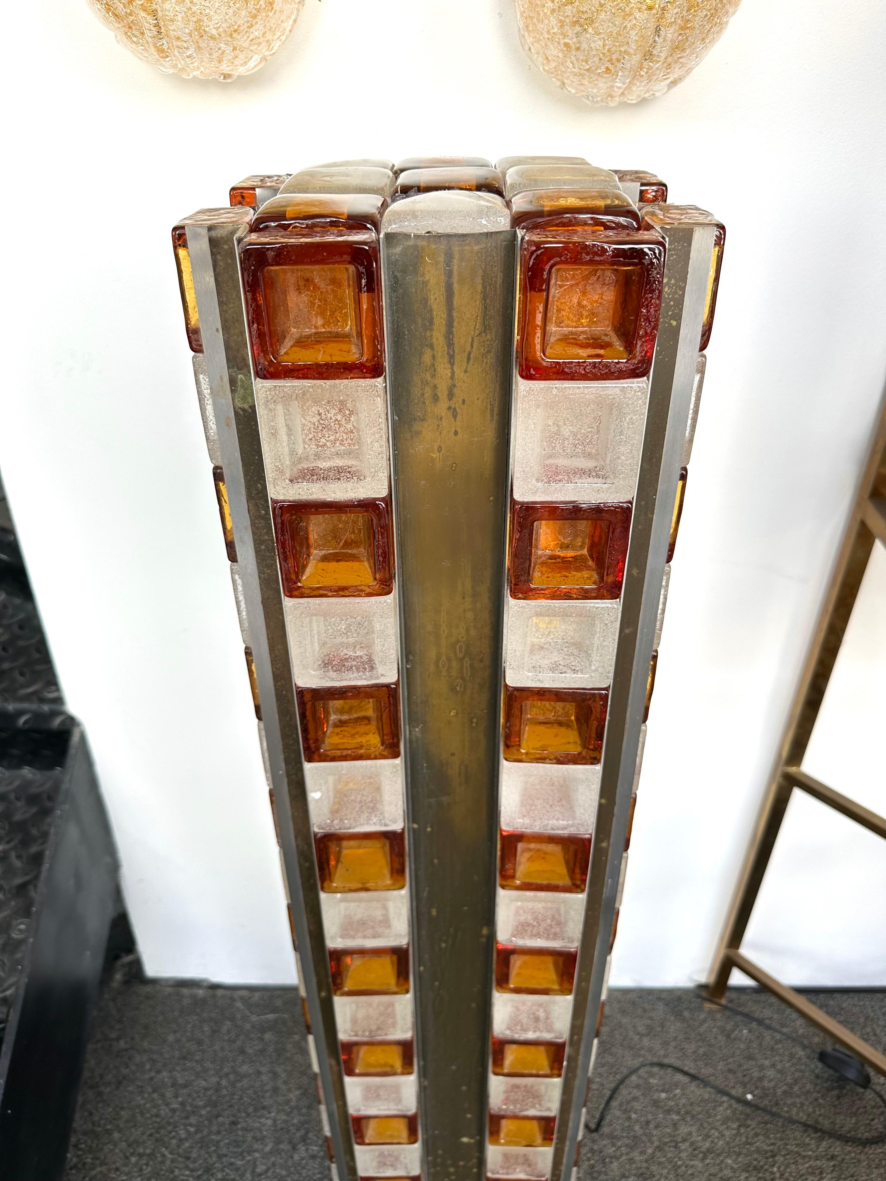 Mid-Century Modern Glass Cube Tower Floor Lamp by Poliarte, Italy, 1970s For Sale 1