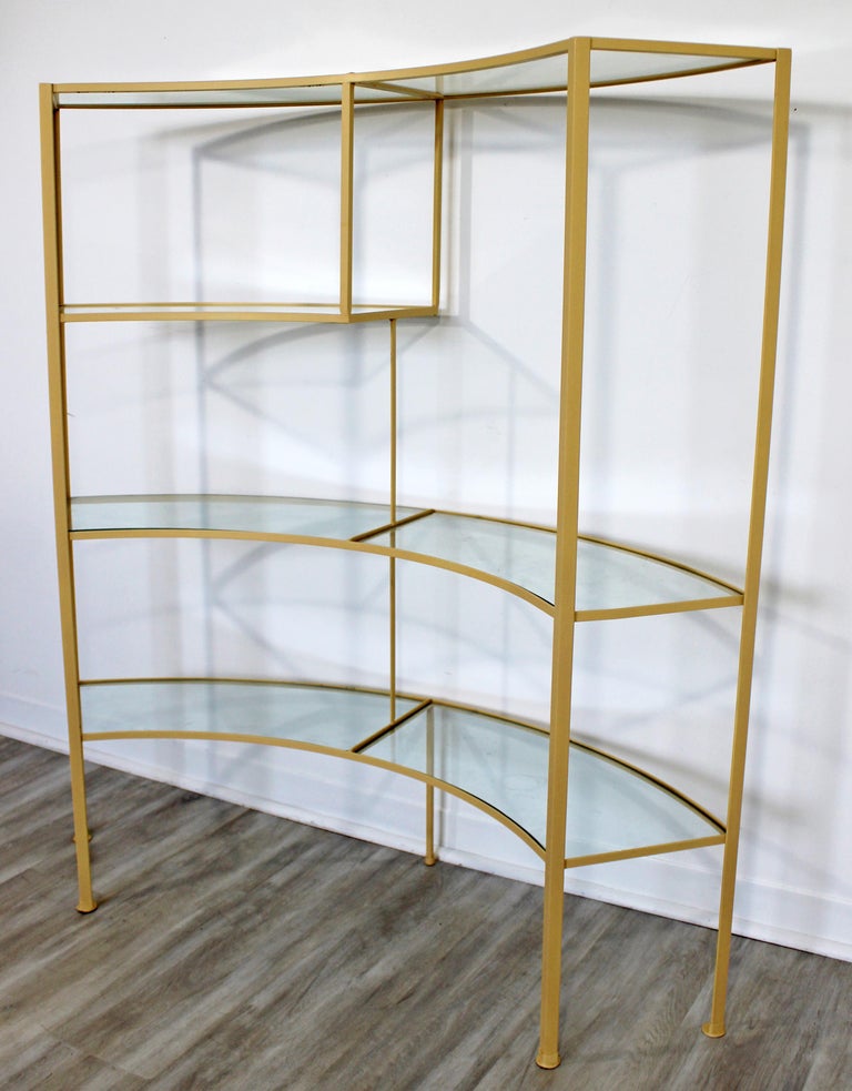 MidCentury Modern Glass Curved Wrought Iron Shelving Unit Frederick