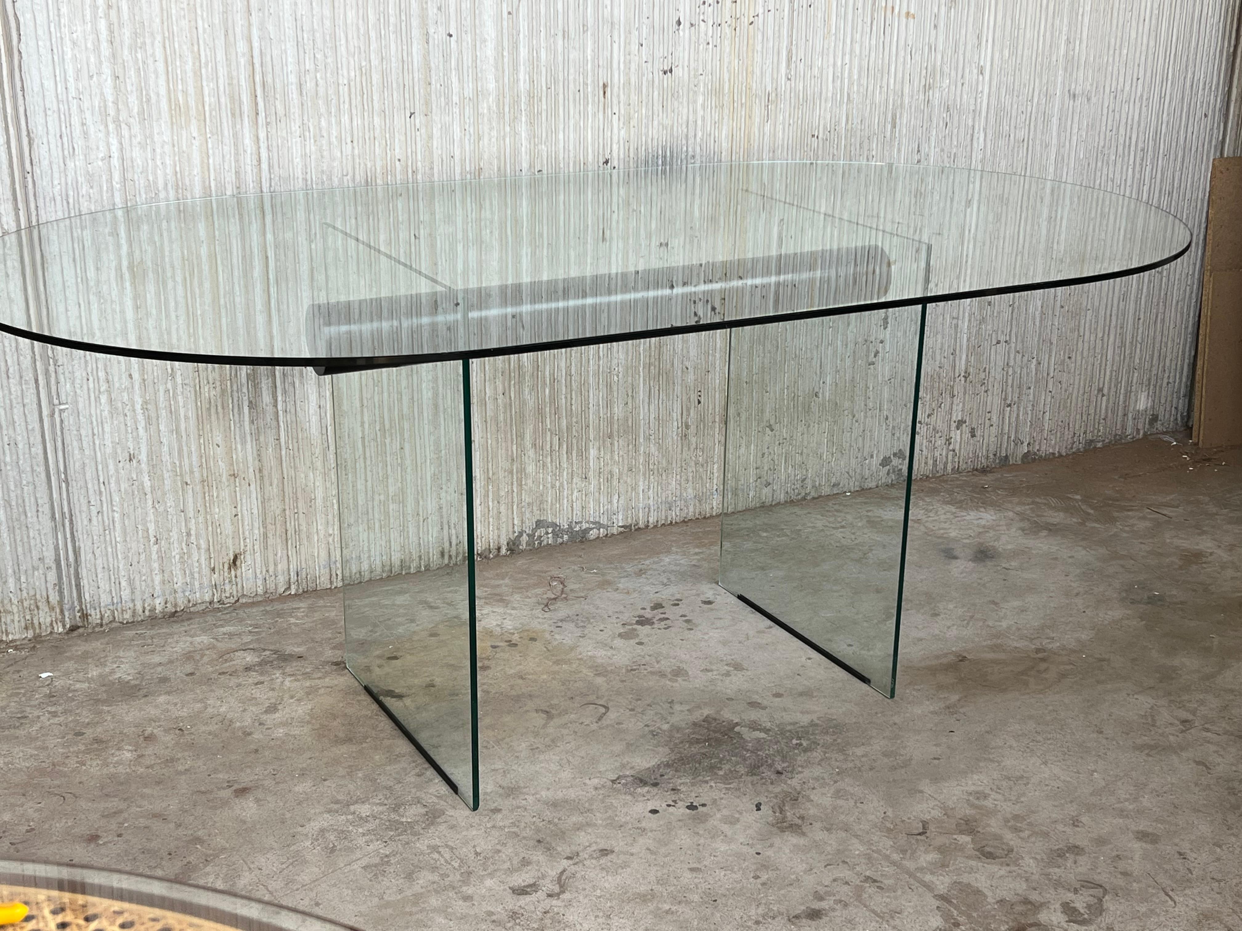 Mid-Century Modern Glass Dining Room Table with Glass Legs in the Pace Style For Sale 6