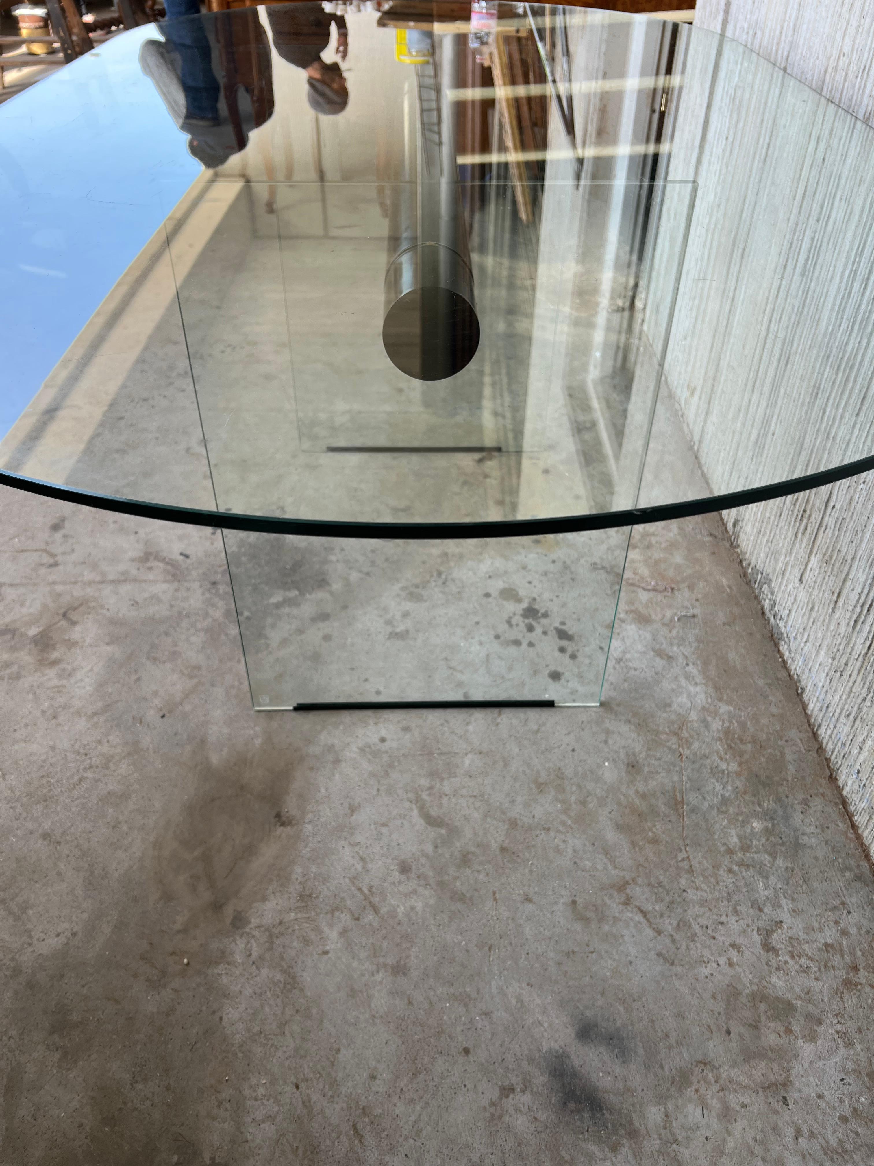 Mid-Century Modern Glass Dining Room Table with Glass Legs in the Pace Style For Sale 8