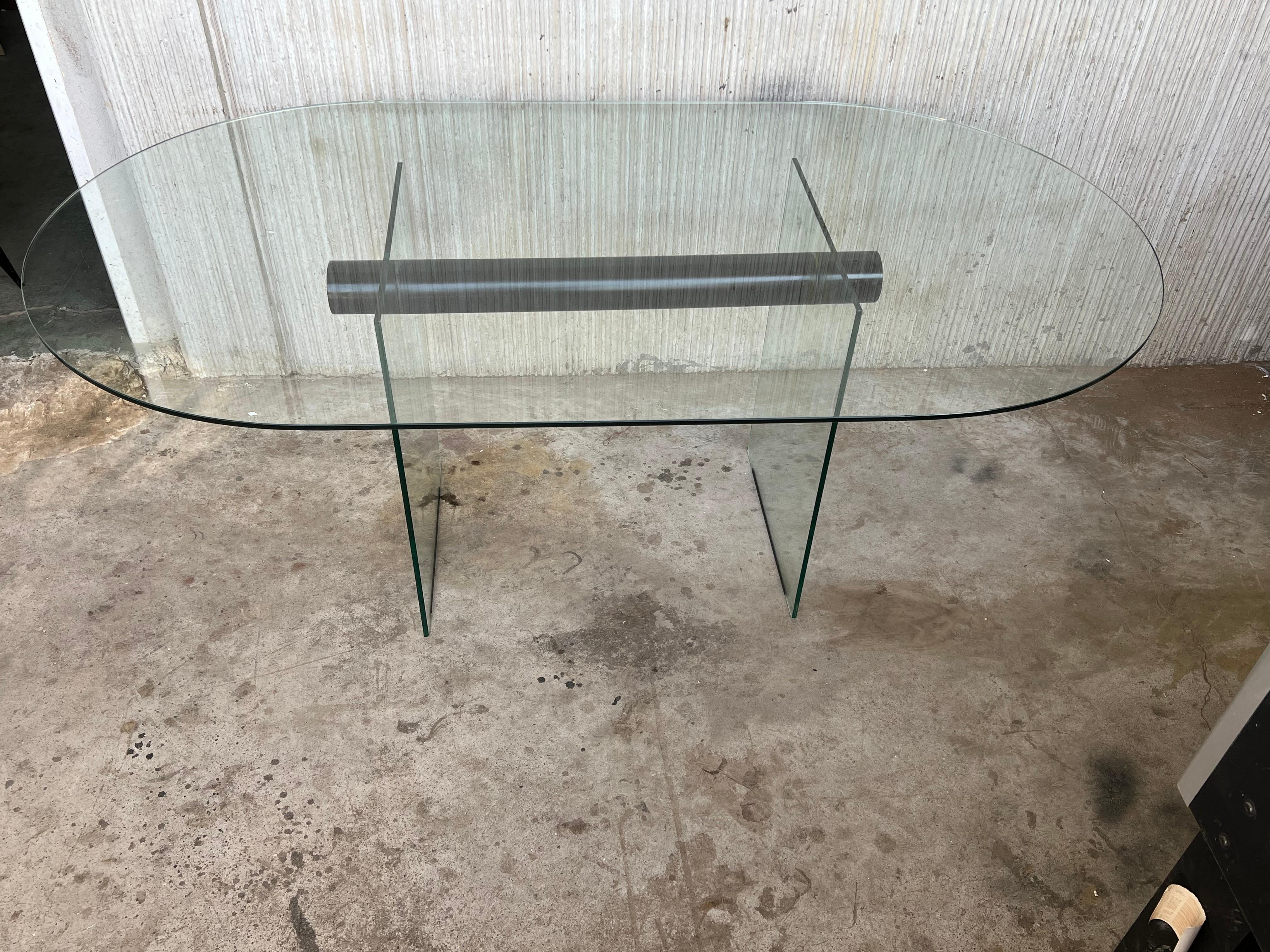 Mid-Century Modern Glass Dining Room Table with Glass Legs in the Pace Style For Sale 1