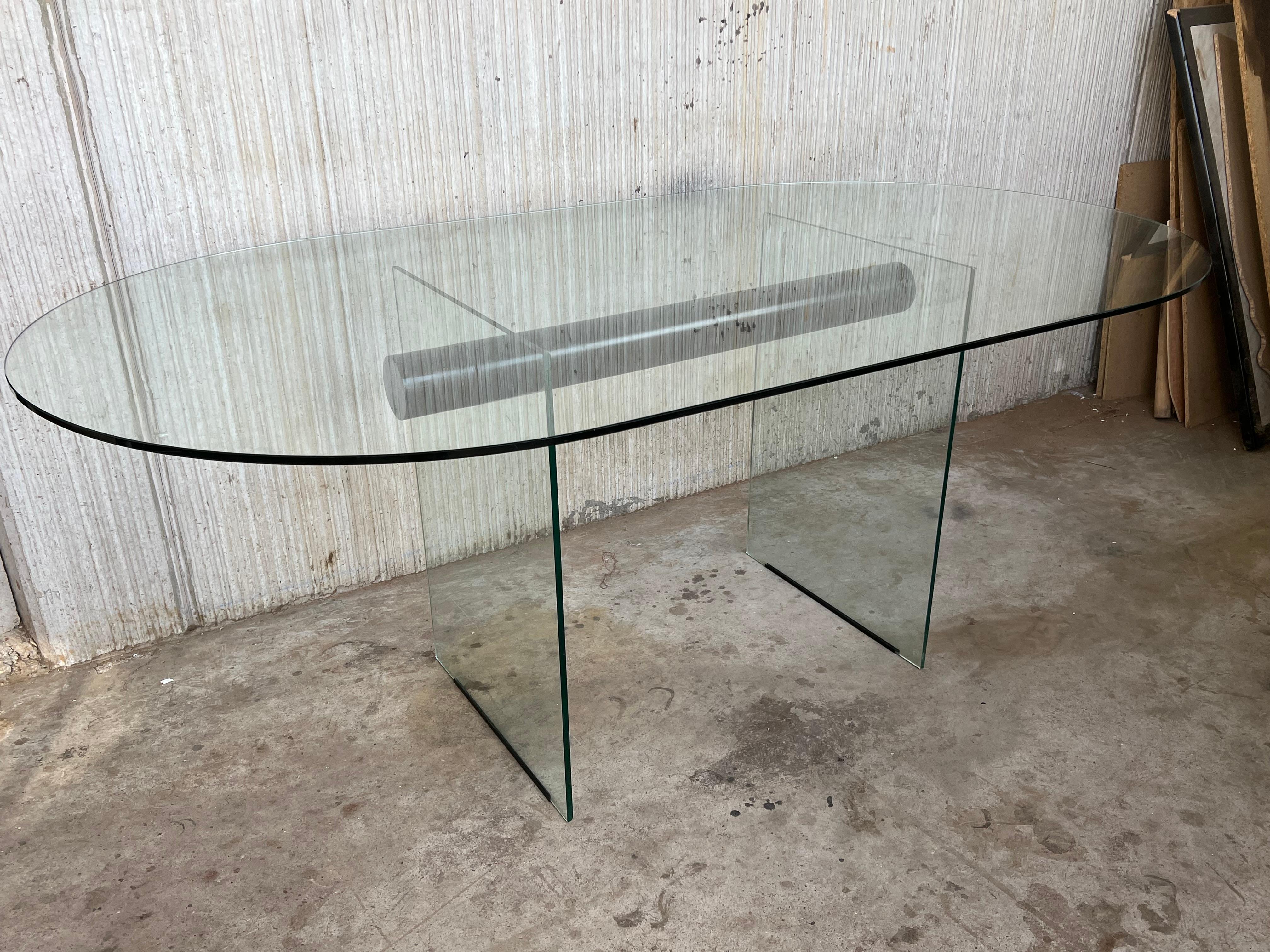 Mid-Century Modern Glass Dining Room Table with Glass Legs in the Pace Style For Sale 2