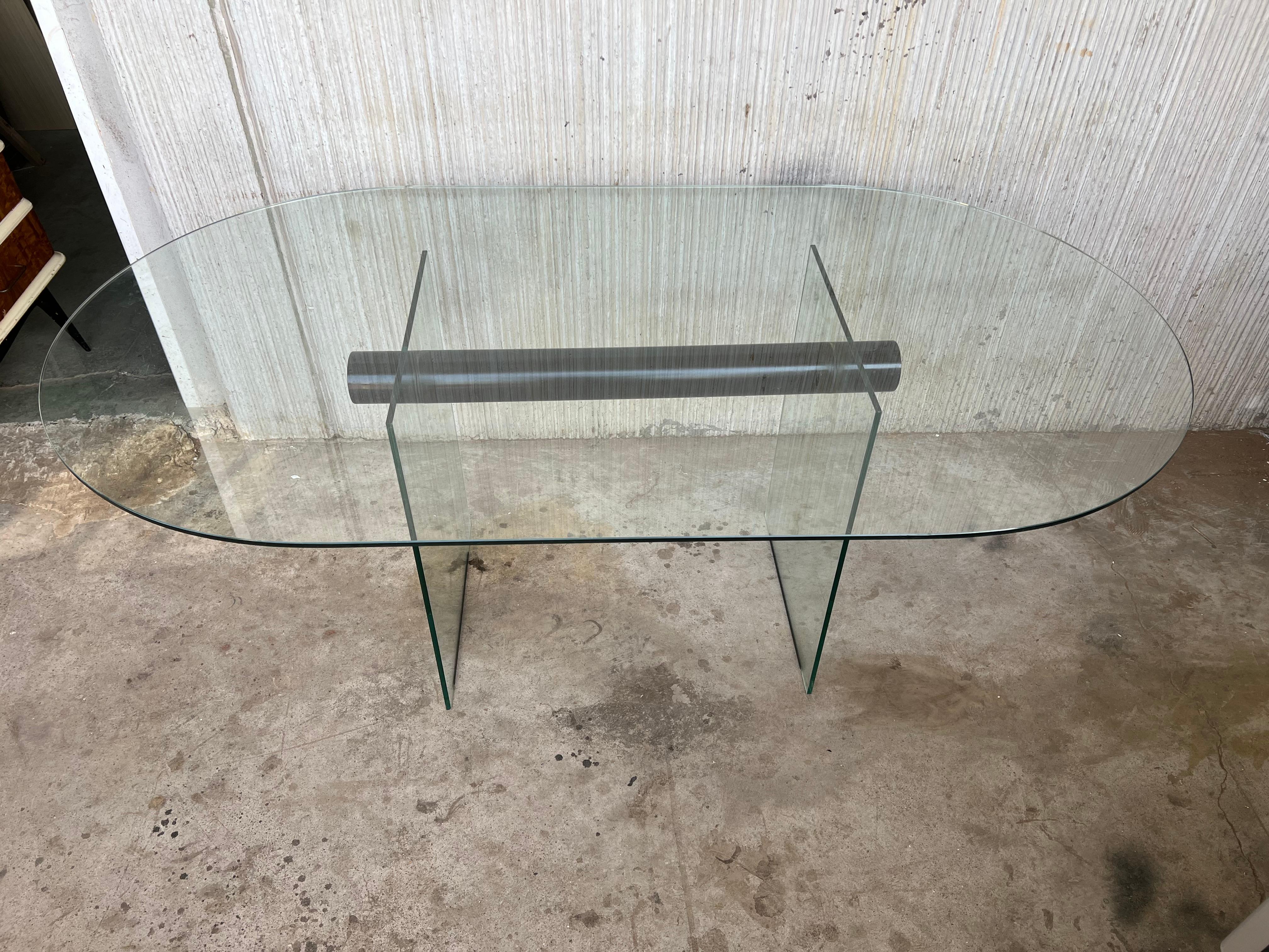 Mid-Century Modern Glass Dining Room Table with Glass Legs in the Pace Style For Sale 3