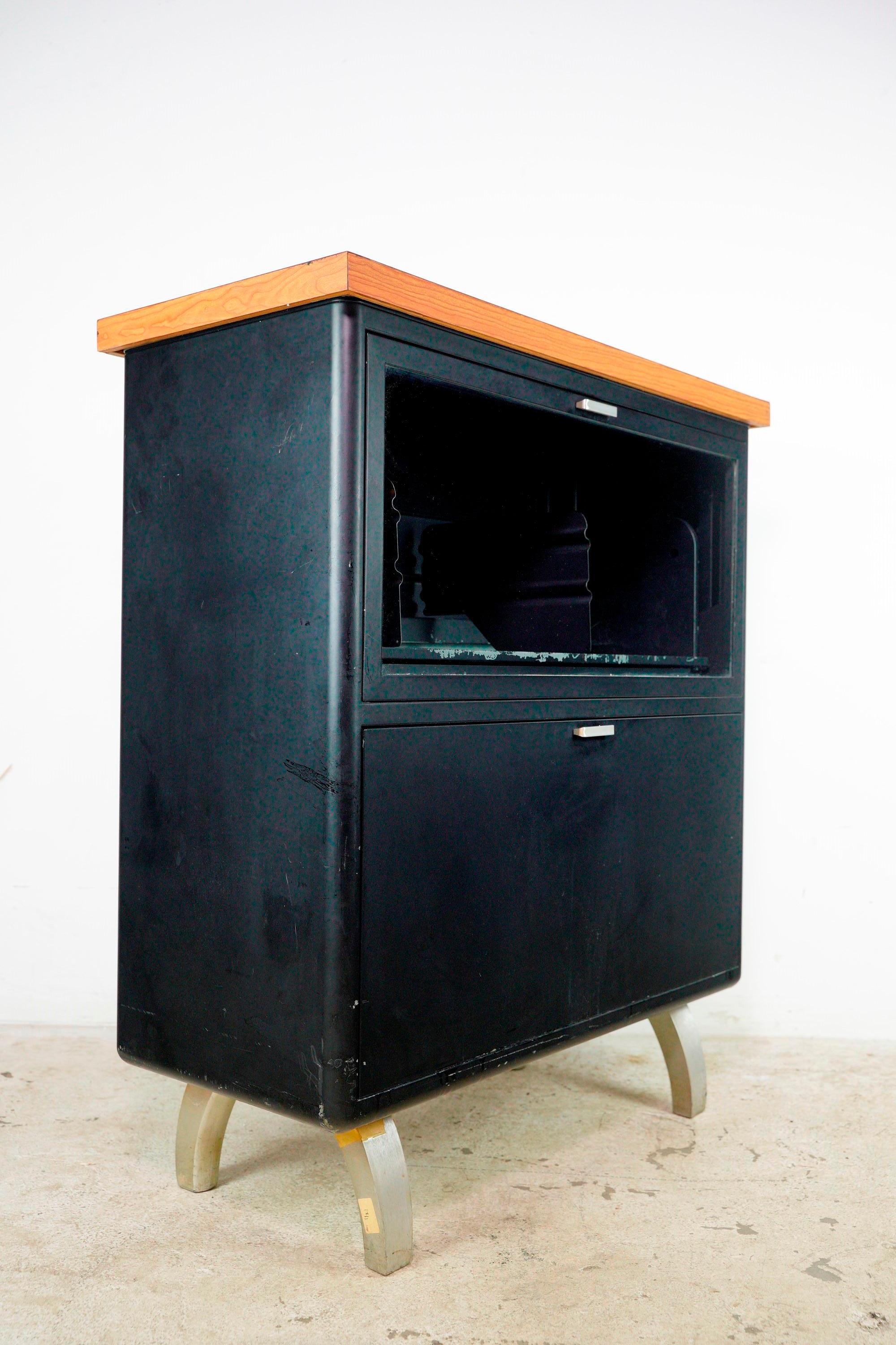 Mid-Century Modern Glass Door Black Steel Office Cabinet For Sale at ...