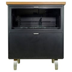 Mid-Century Modern Glass Door Black Steel Office Cabinet