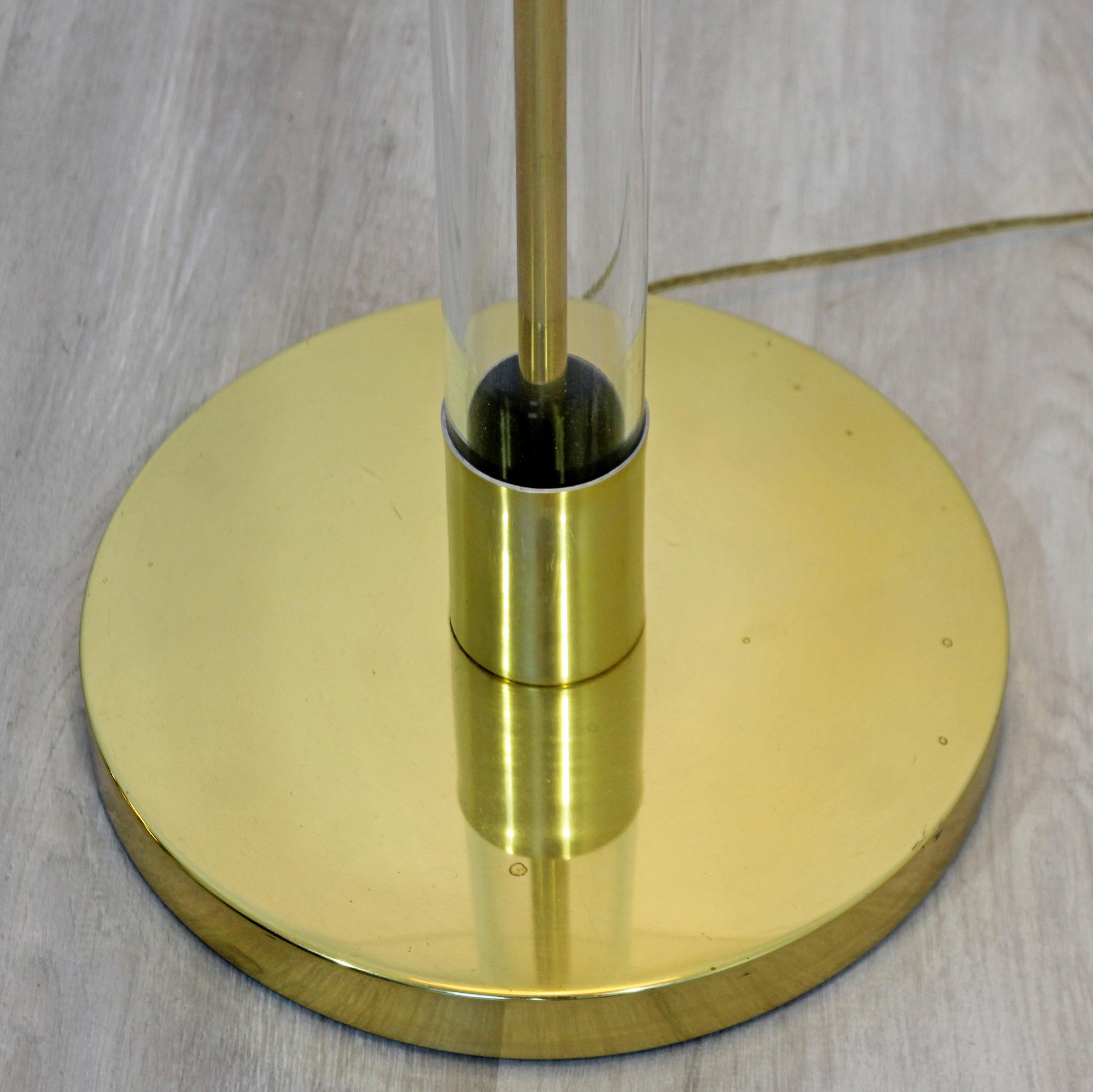 Mid-Century Modern Glass Encased Brass Floor Lamp Table Original Shade & Finial In Good Condition In Keego Harbor, MI