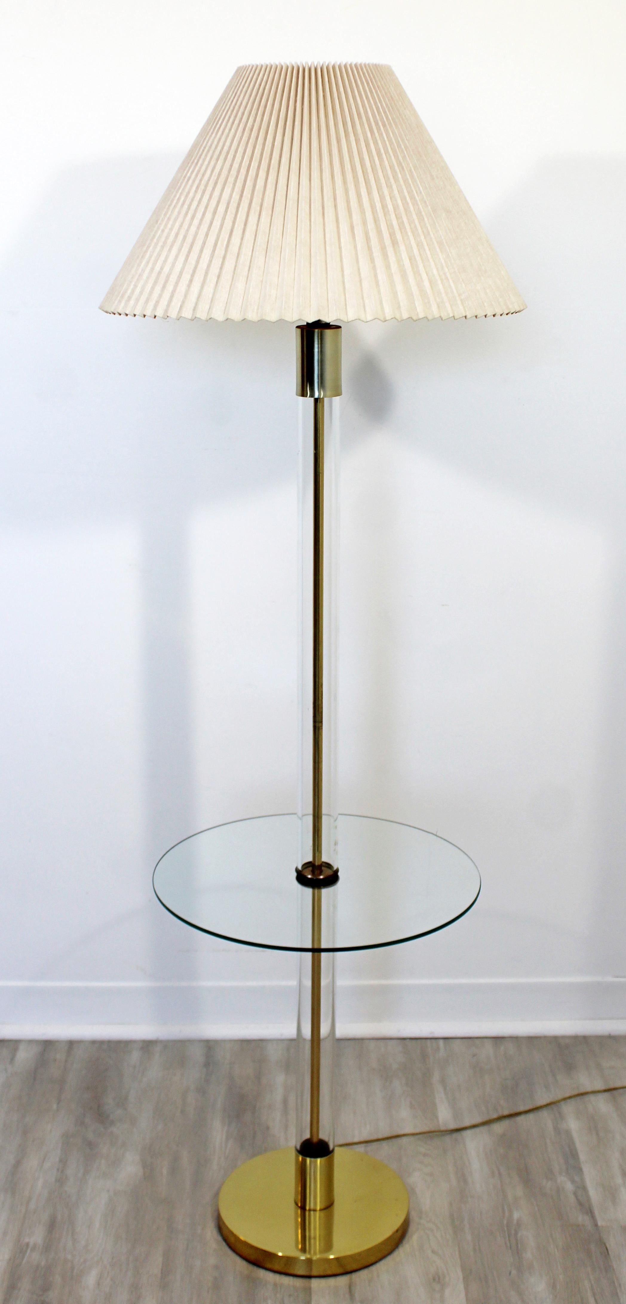 Mid-20th Century Mid-Century Modern Glass Encased Brass Floor Lamp Table Original Shade & Finial