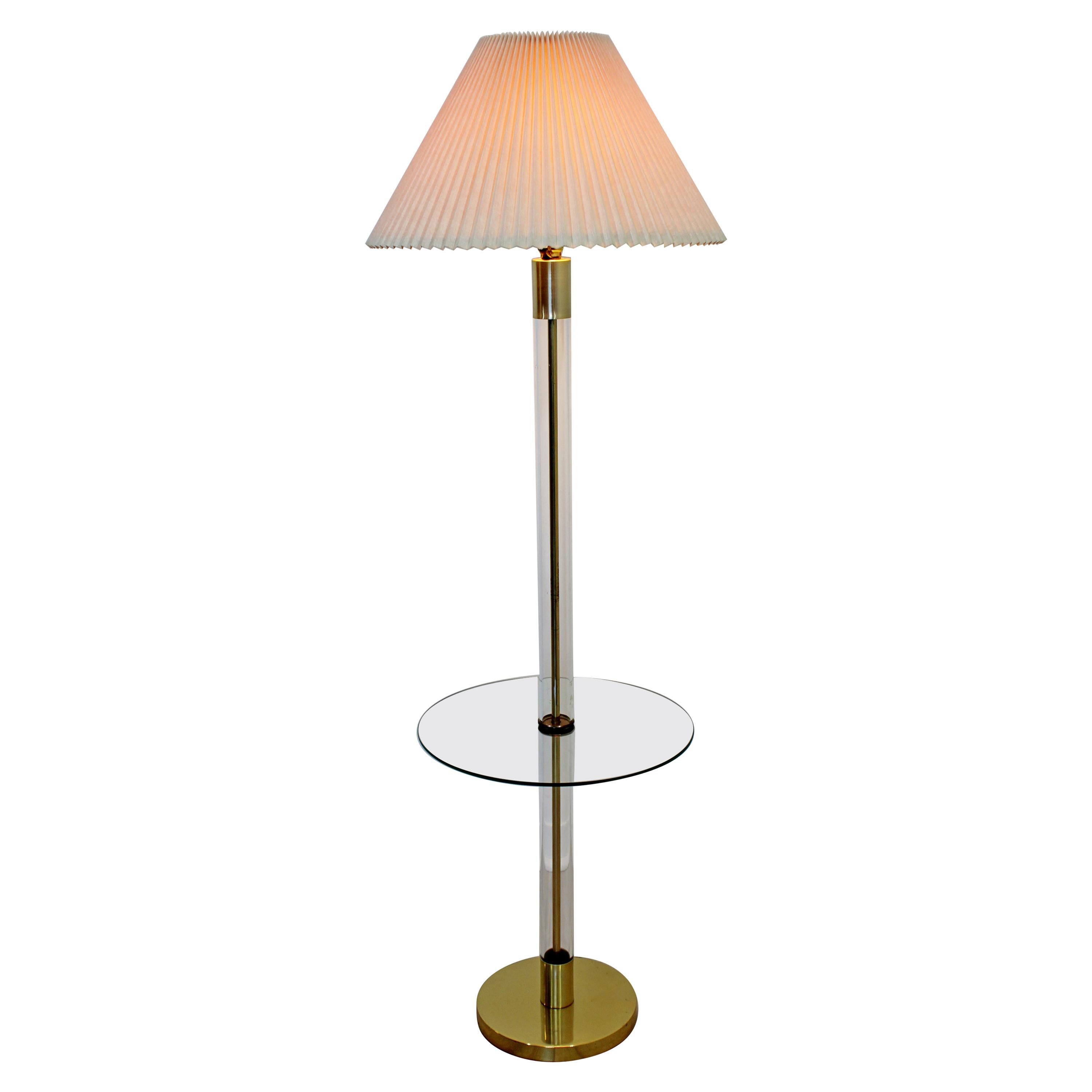 Mid Century Modern Glass Encased Brass, Floor Lamp With Glass Table Attached