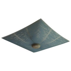 Mid-Century Modern Glass Flush Mount with Unique Geometrical Blue Color Pattern
