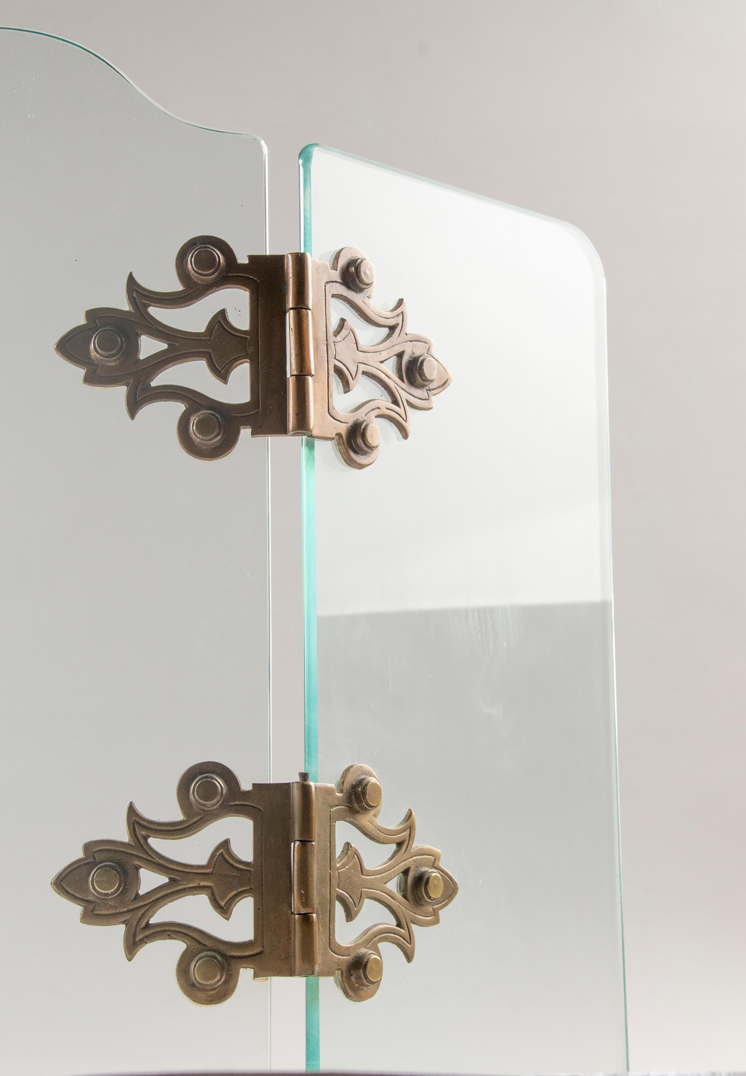 Mid-Century Moderner klappbarer dreiteiliger Kaminschirm aus Glas von Jemeppe im Angebot 5