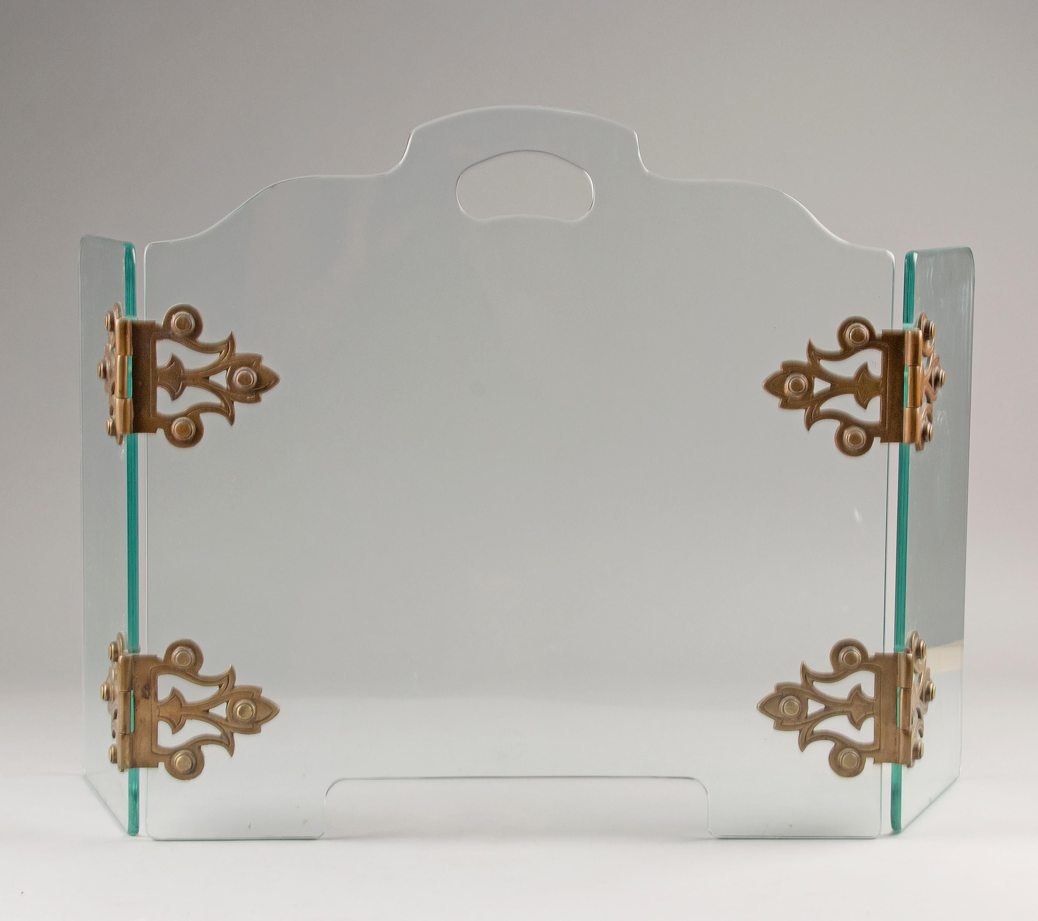 Mid-Century Moderner klappbarer dreiteiliger Kaminschirm aus Glas von Jemeppe im Angebot 7