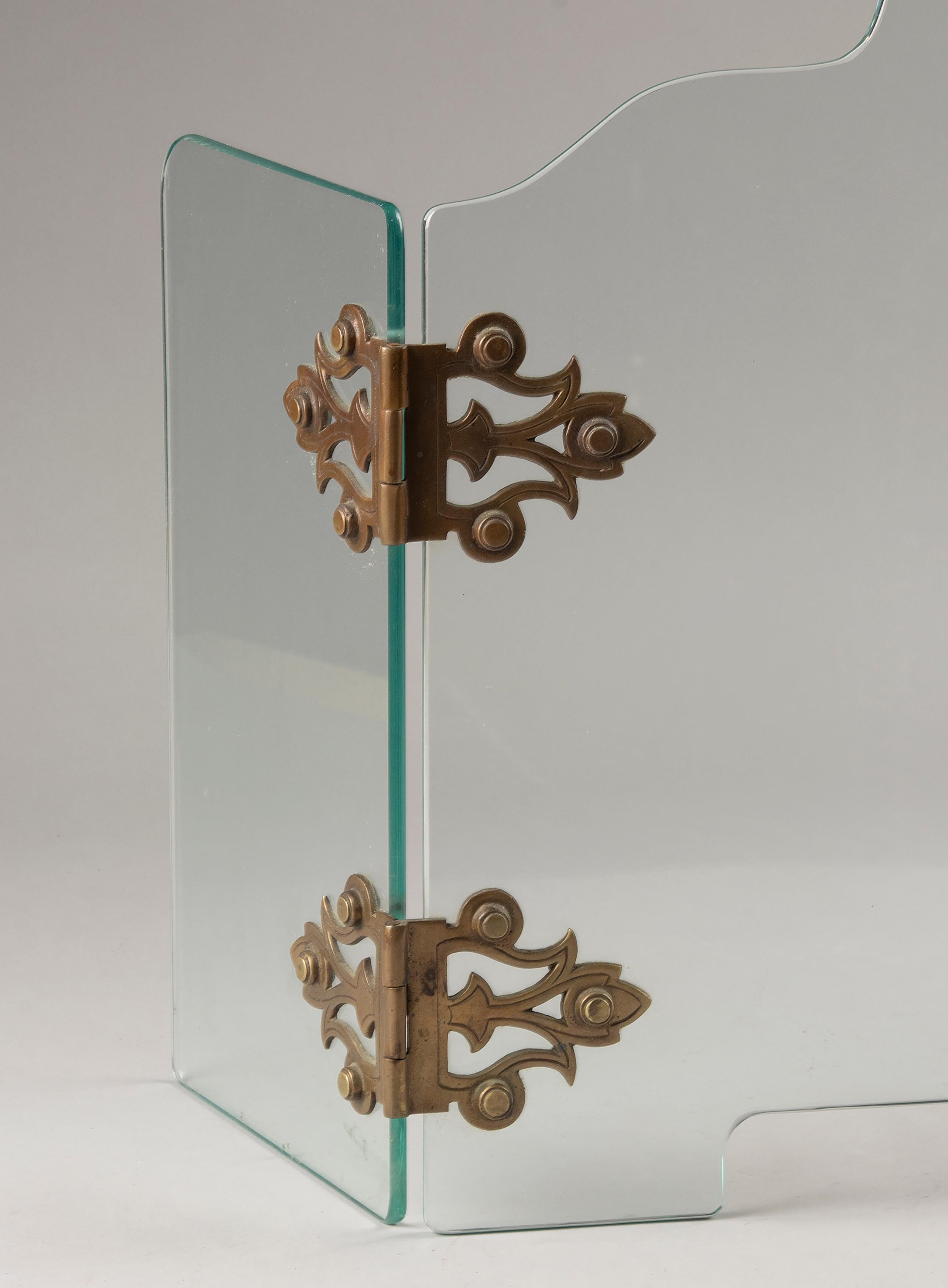 Mid-Century Moderner klappbarer dreiteiliger Kaminschirm aus Glas von Jemeppe im Angebot 8