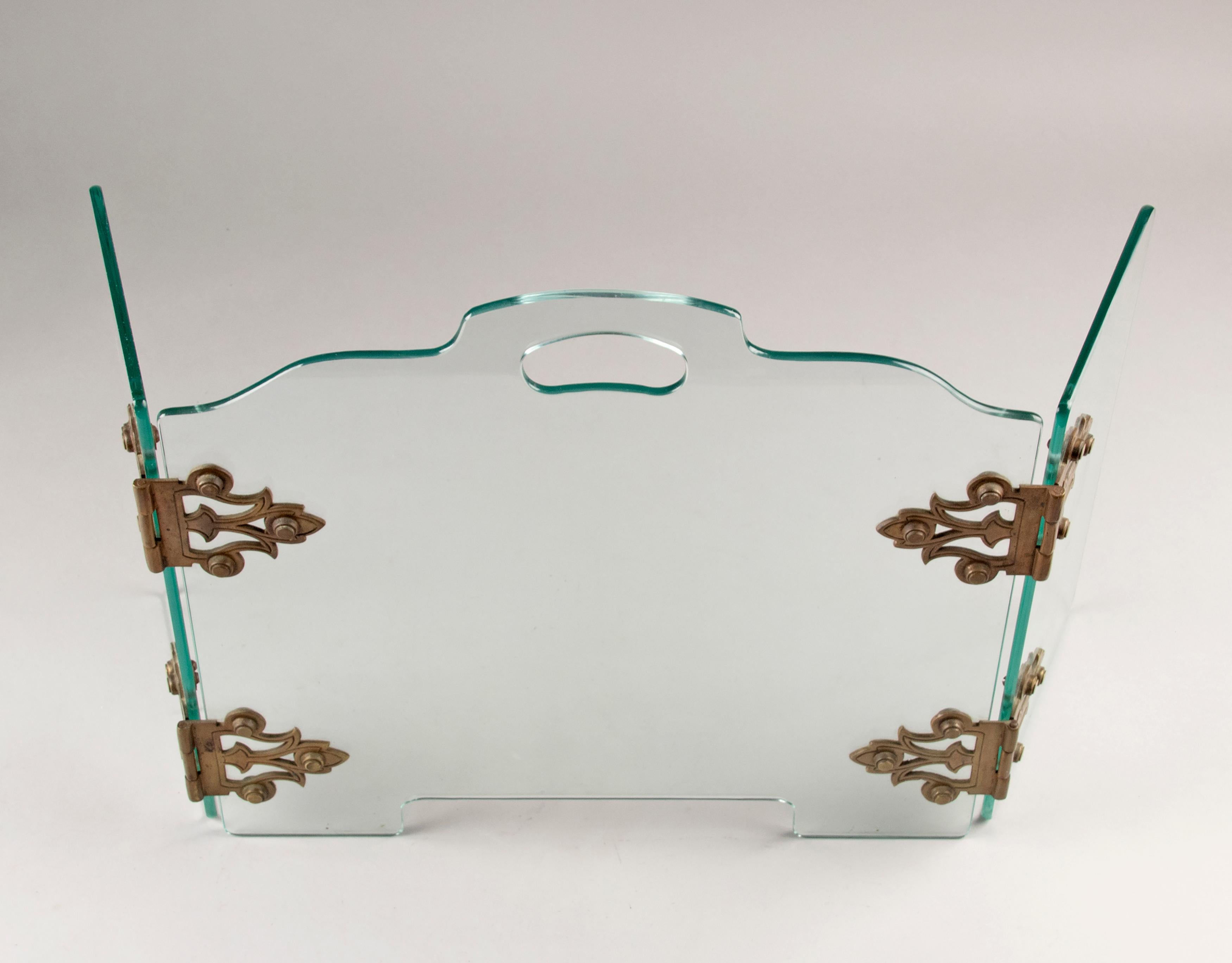 Mid-Century Moderner klappbarer dreiteiliger Kaminschirm aus Glas von Jemeppe im Angebot 10