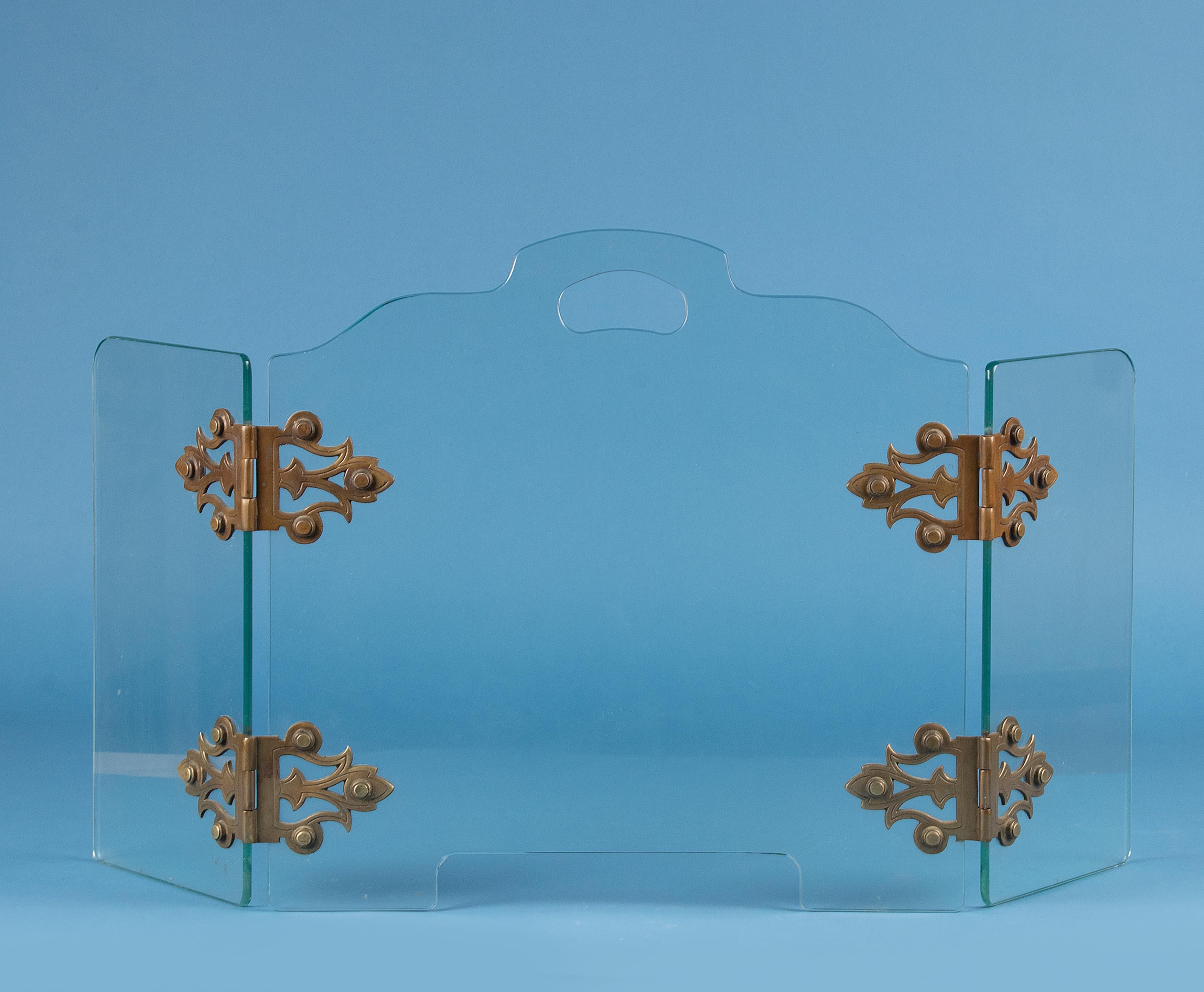 Mid-Century Moderner klappbarer dreiteiliger Kaminschirm aus Glas von Jemeppe im Angebot 13