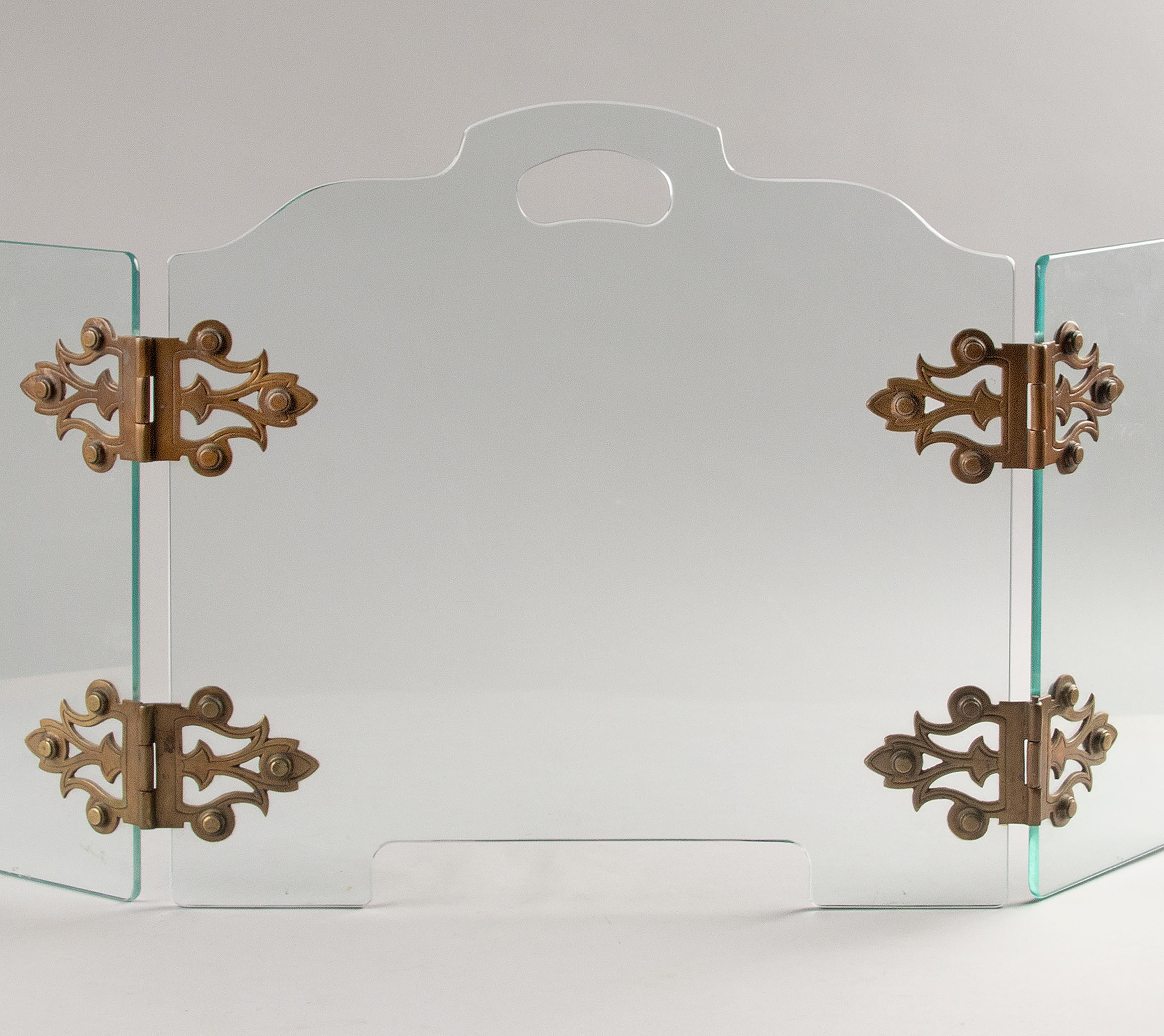 Belgian Mid-Century Modern Glass Folding Triptych Fire Screen by Jemeppe For Sale