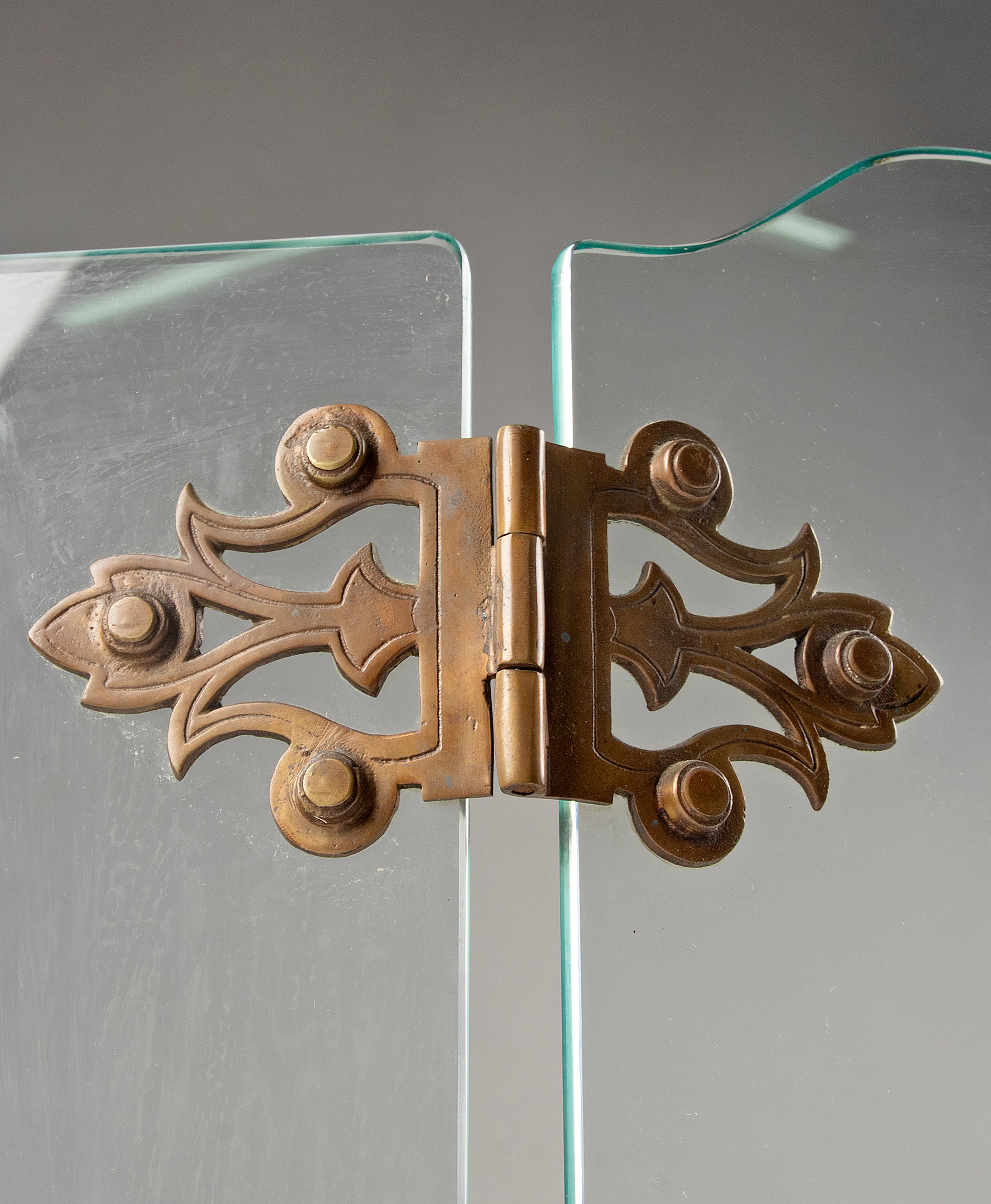 Mid-Century Moderner klappbarer dreiteiliger Kaminschirm aus Glas von Jemeppe (Belgisch) im Angebot