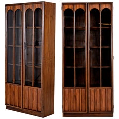 Mid-Century Modern Glass Front Rosewood Arch Accent Walnut Display Hutch Cabinet
