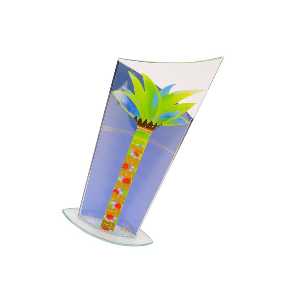 Mid-20th Century Mid-Century Modern Glass Handkerchief Vase Hand-Painted Palm Tree Design