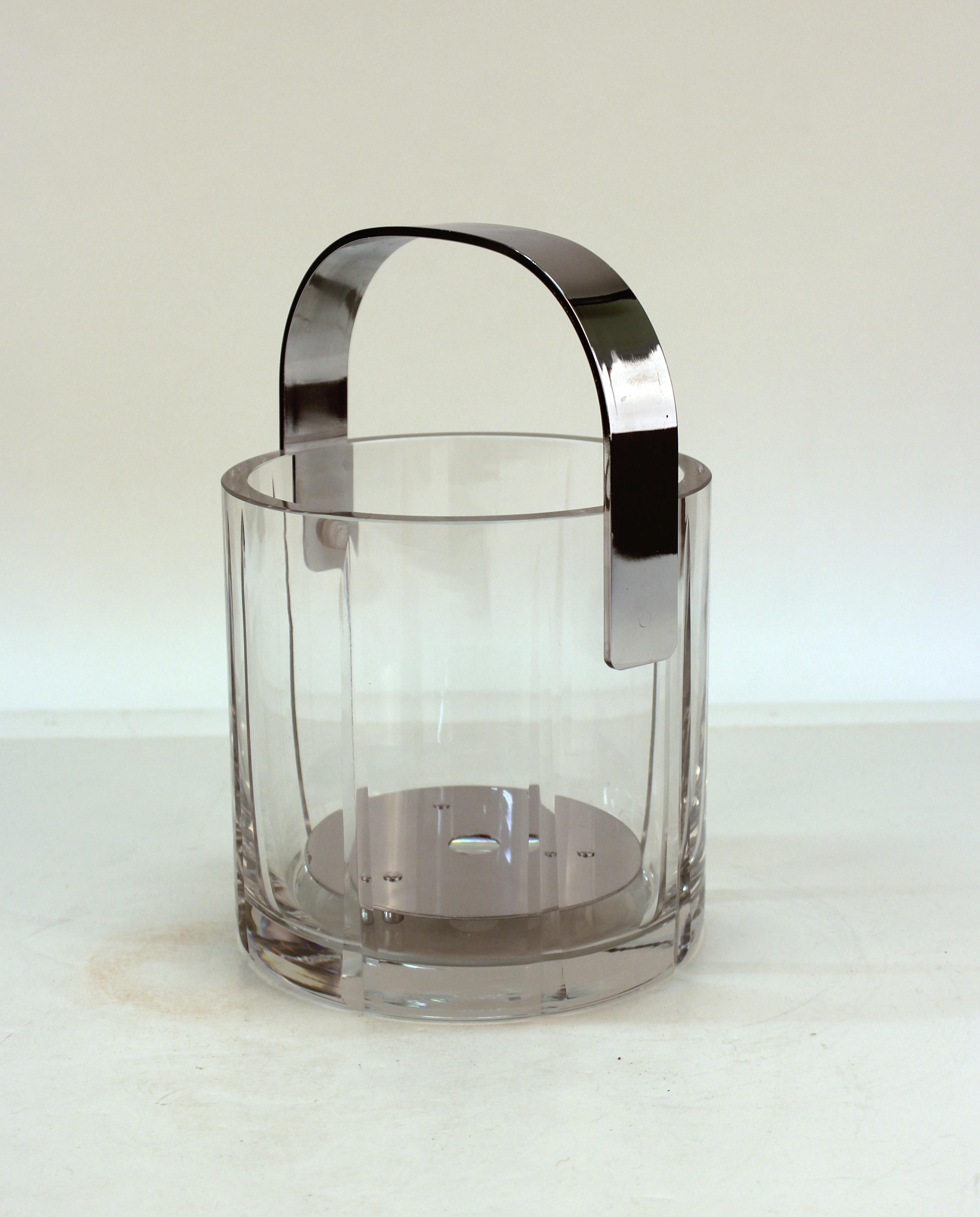 Metal Mid-Century Modern Glass Ice Bucket with Chrome Handle