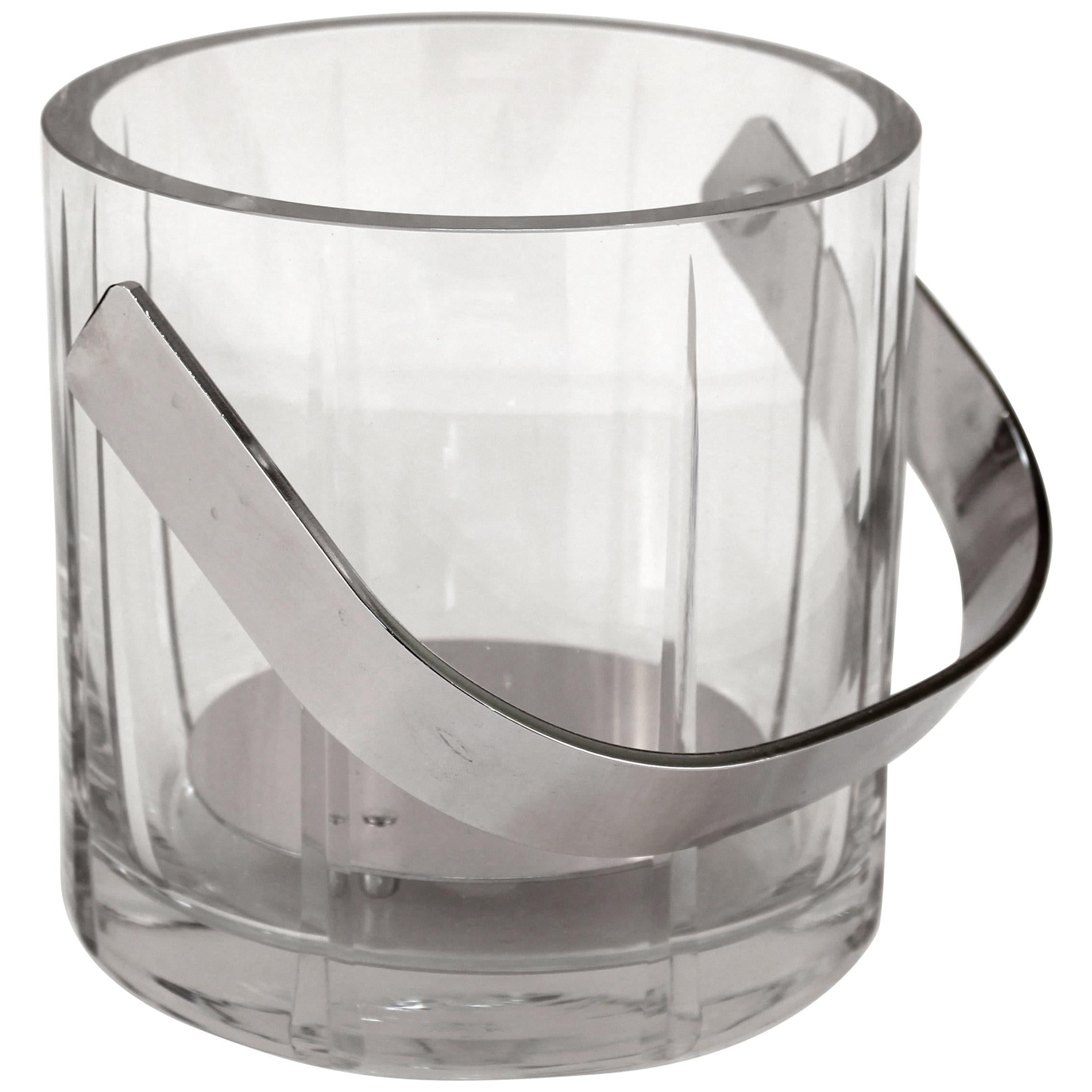 Mid-Century Modern Glass Ice Bucket with Chrome Handle