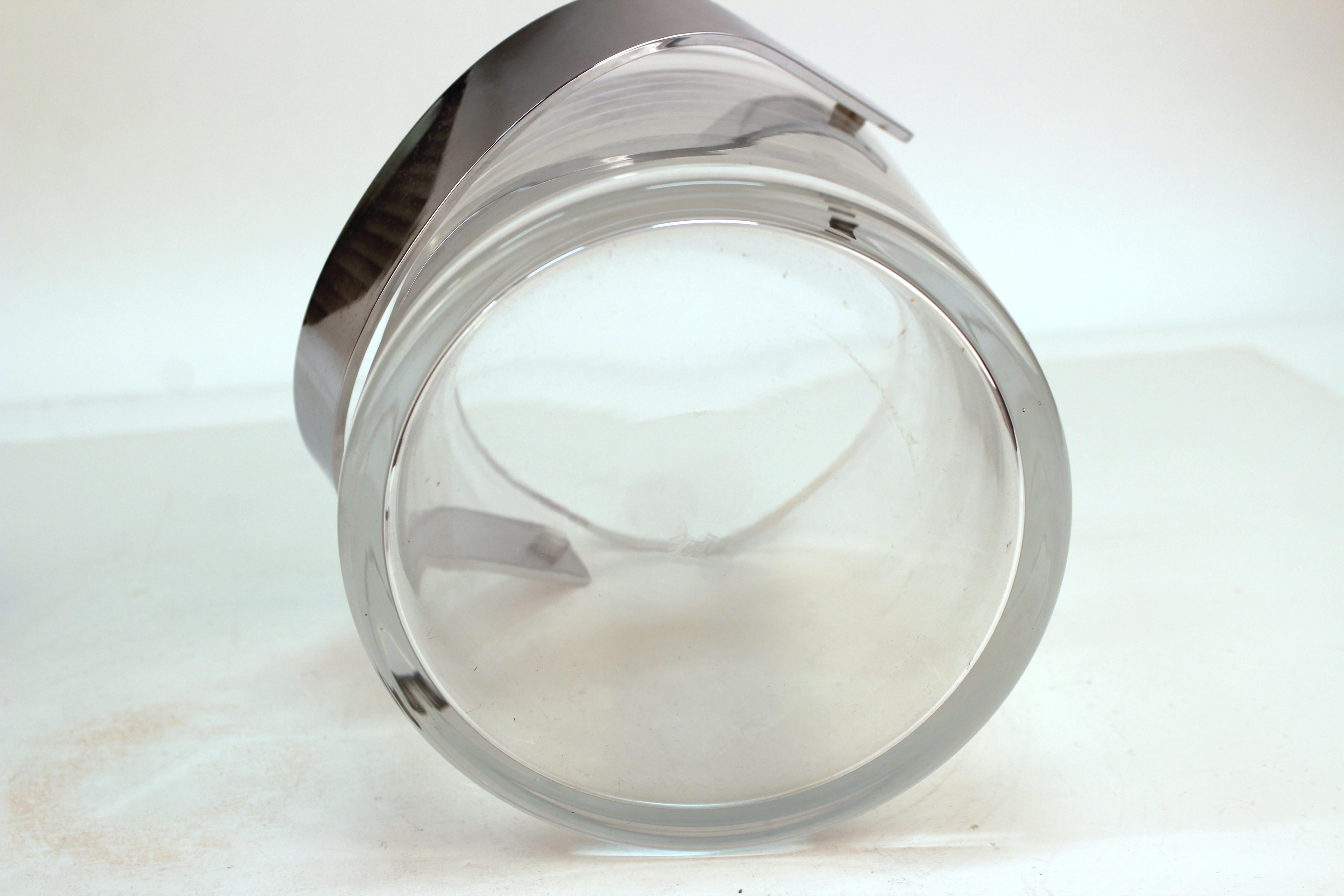 Metal Mid-Century Modern Glass Ice Bucket with Tongs
