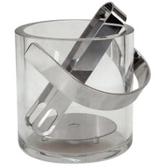 Mid-Century Modern Glass Ice Bucket with Tongs