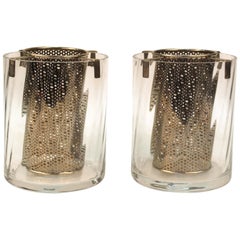 Vintage Mid-Century Modern Glass Ice Buckets with Metal Holders