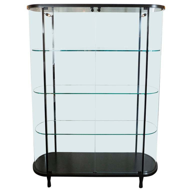 Mid Century Modern Glass Illuminated, Glass Display Cabinet With Lights And Lock