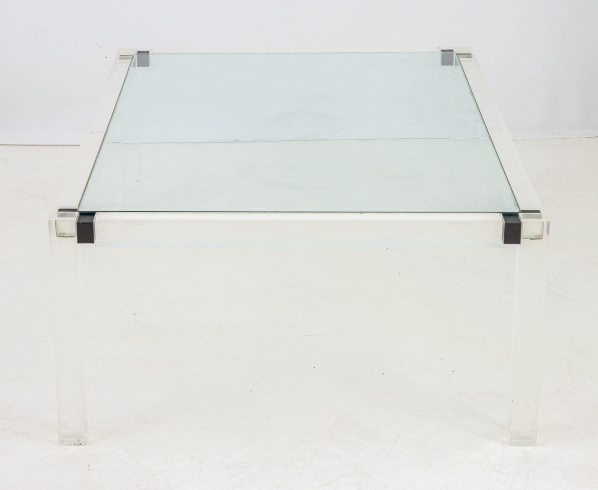 Leather Mid-Century Modern Glass & Lucite Coffee Table For Sale