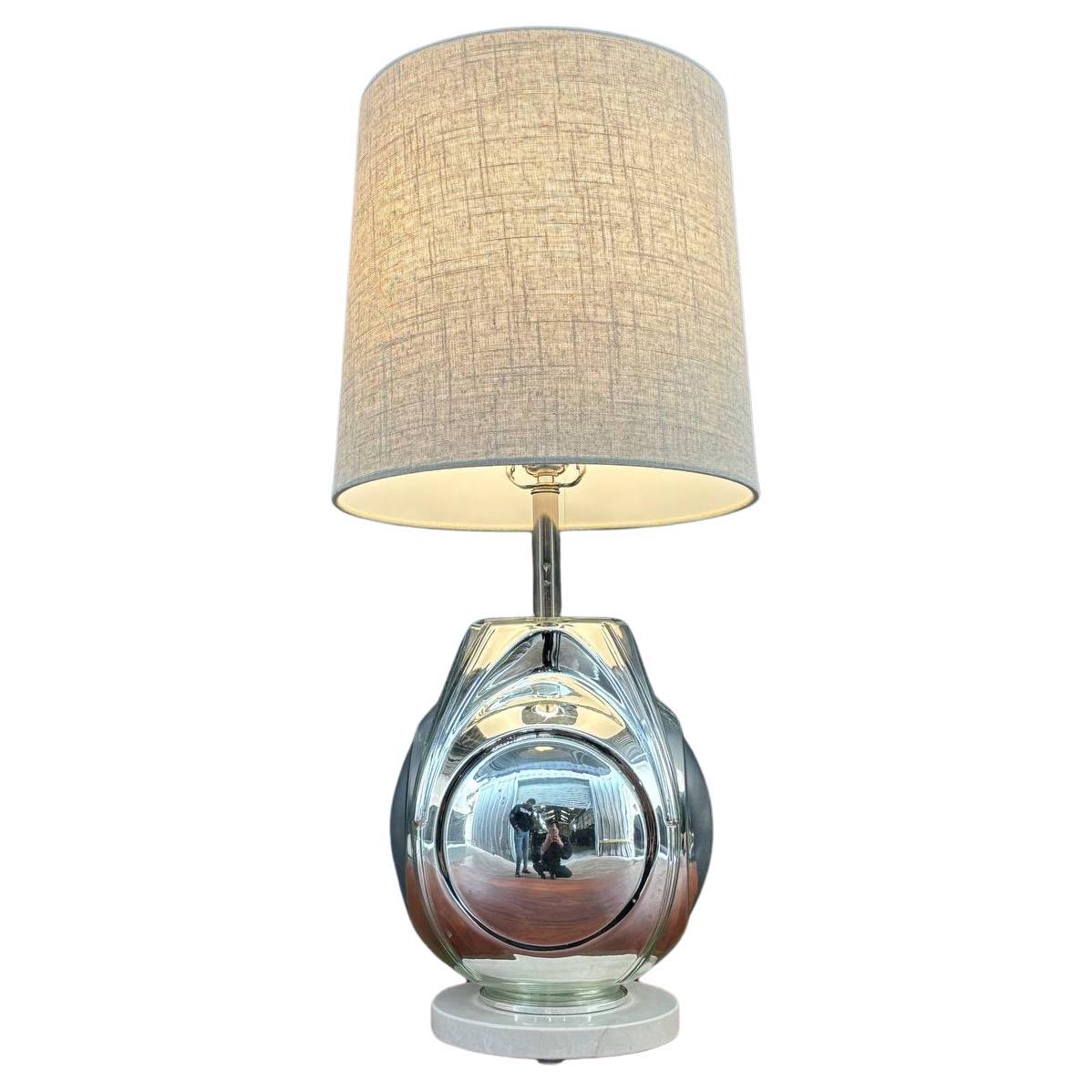 Moderne Glas- und Marmortischlampe aus der Jahrhundertmitte im Angebot