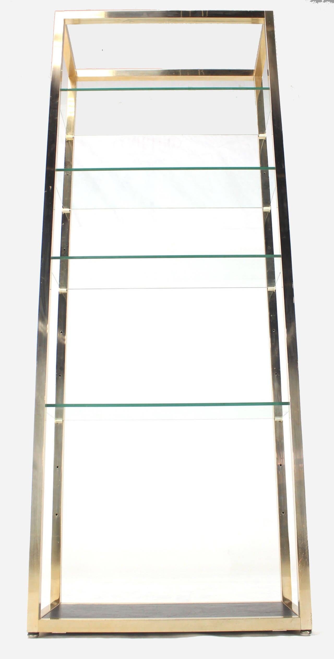 20th Century Mid Century Modern Glass & Metal Compact Tall Etagere Shelves  For Sale