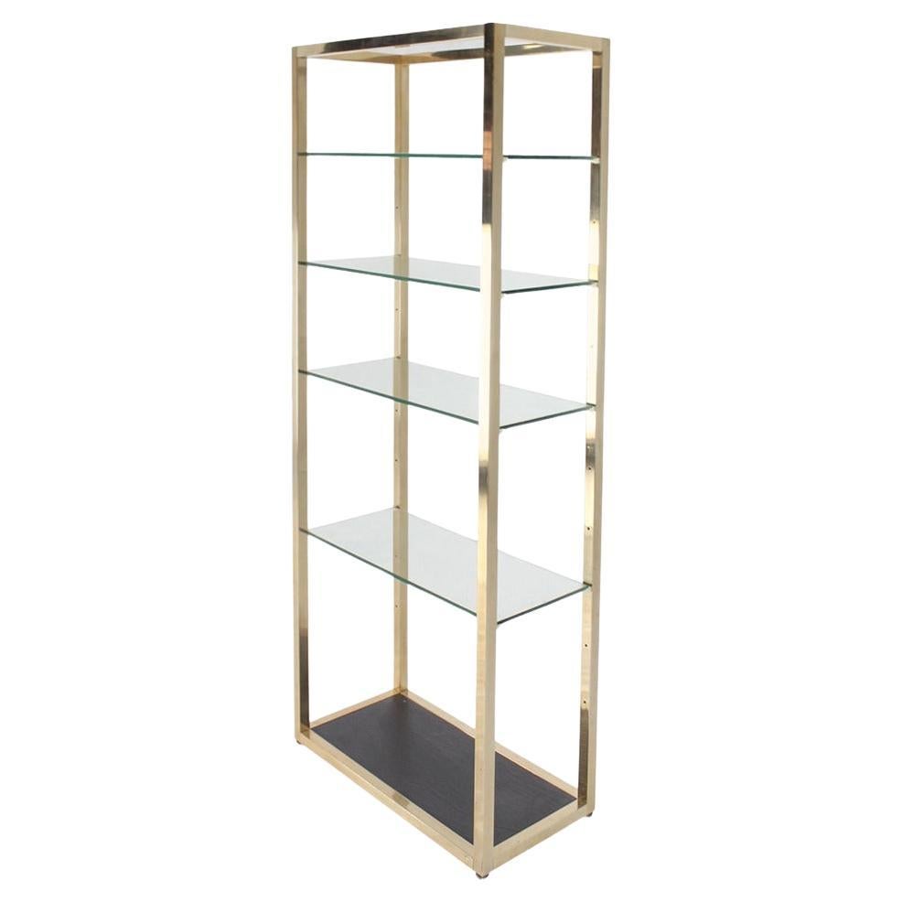 Mid Century Modern Glass & Metal Compact Tall Etagere Shelves  For Sale