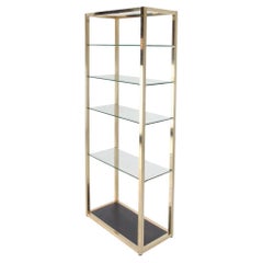 Mid Century Modern Glass & Metal Compact Tall Etagere Shelves 