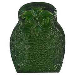 Mid-Century Modern Glass Owl Bookend / DoorStop by Blenko Hand-Blown, 1970s