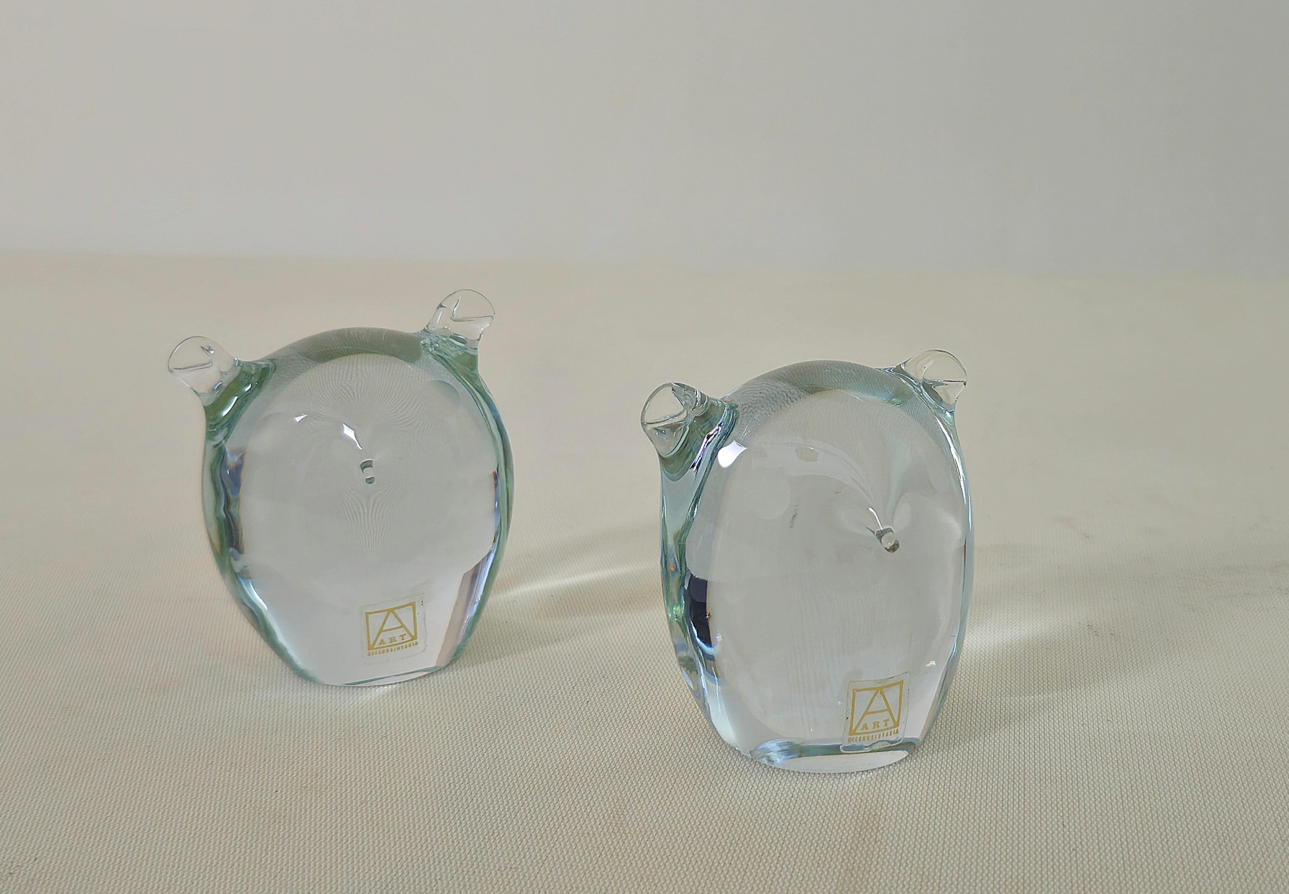 Moderne Glaseulen aus der Mitte des Jahrhunderts, Design  Tschechoslowakei, 1980er Jahre 2er-Set im Angebot 5
