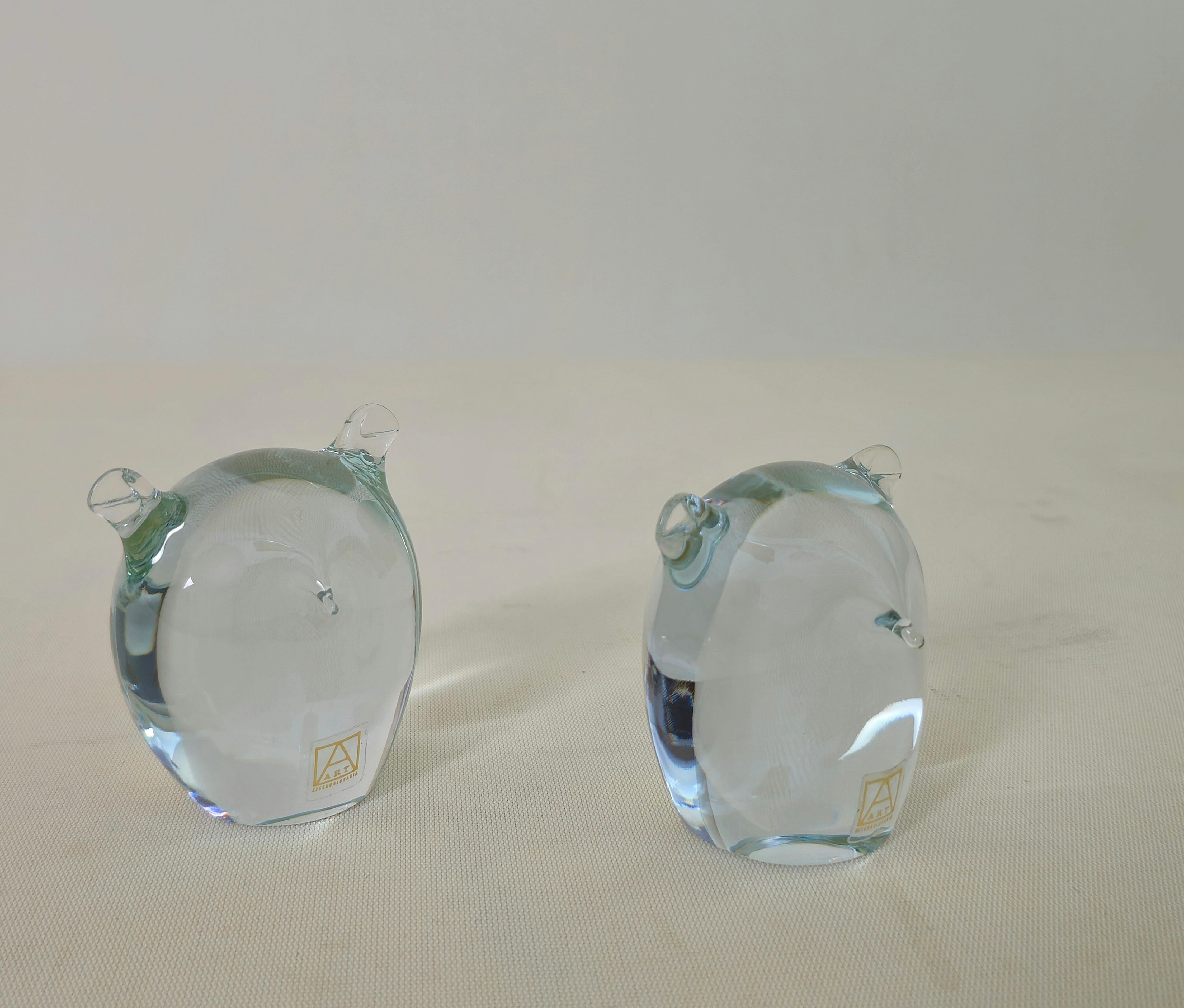 Moderne Glaseulen aus der Mitte des Jahrhunderts, Design  Tschechoslowakei, 1980er Jahre 2er-Set (Europäisch) im Angebot