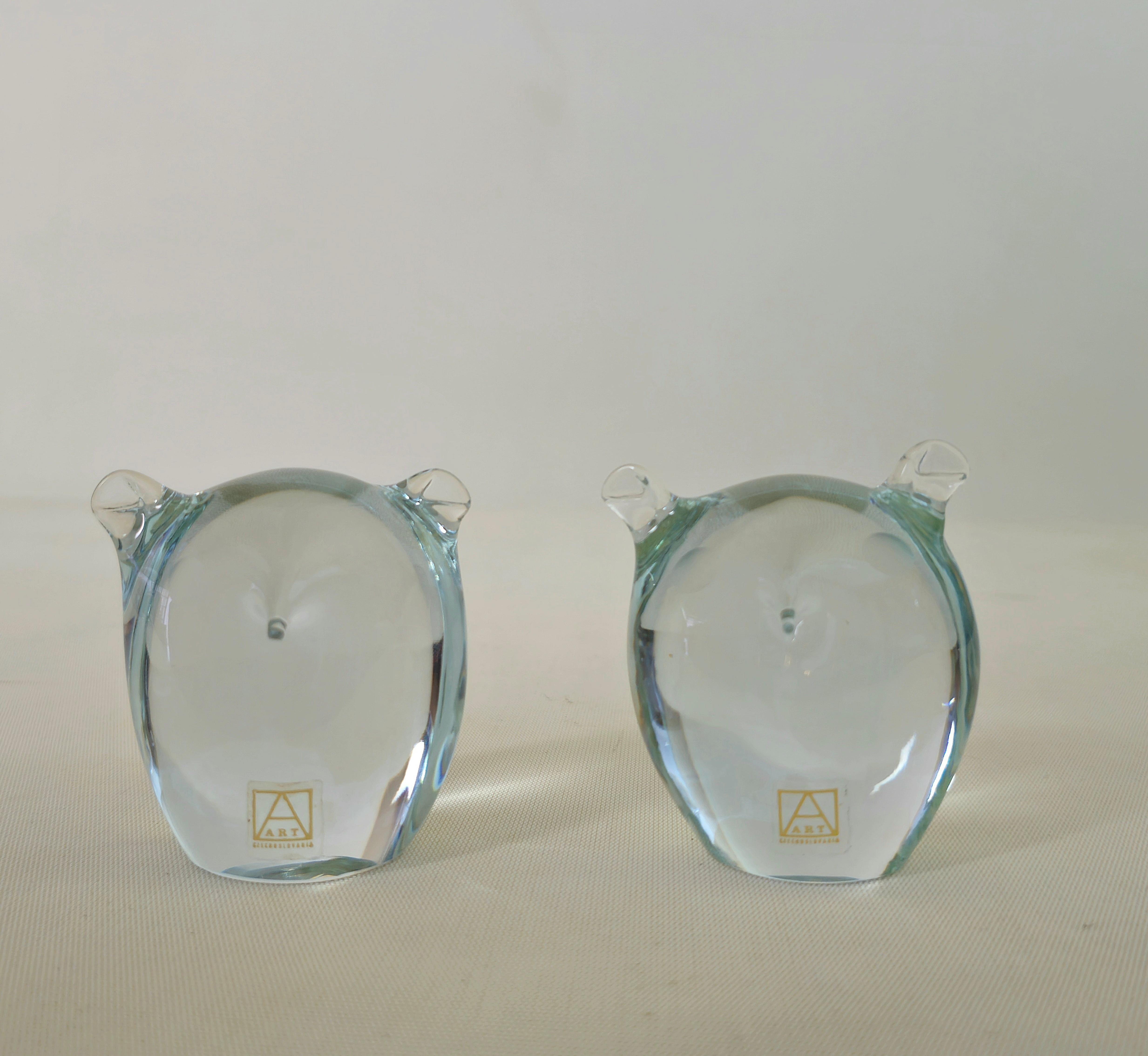 Moderne Glaseulen aus der Mitte des Jahrhunderts, Design  Tschechoslowakei, 1980er Jahre 2er-Set im Angebot 2