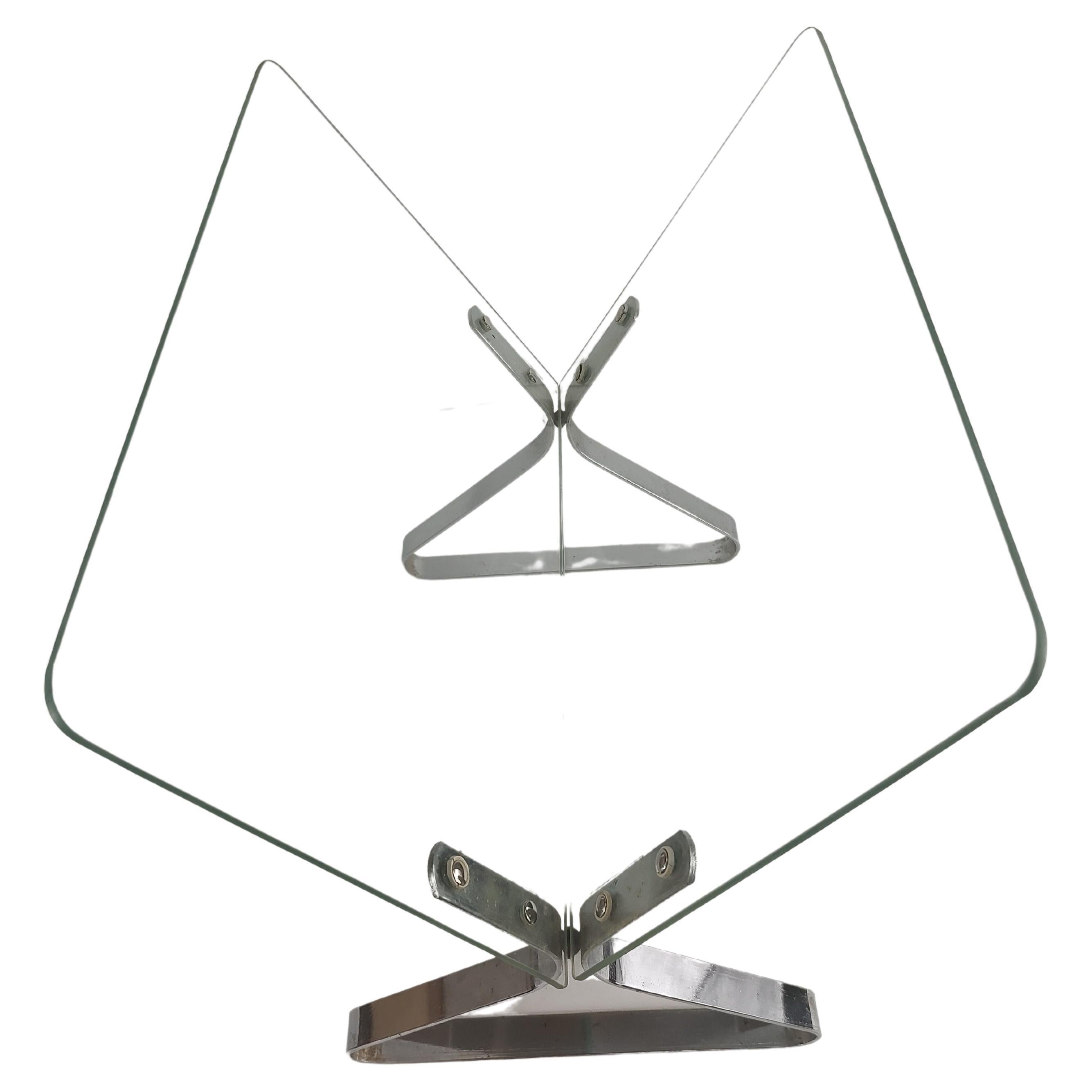 Plated Mid Century Modern Plate Glass Paneled Sculptural Magazine Rack C1968 For Sale