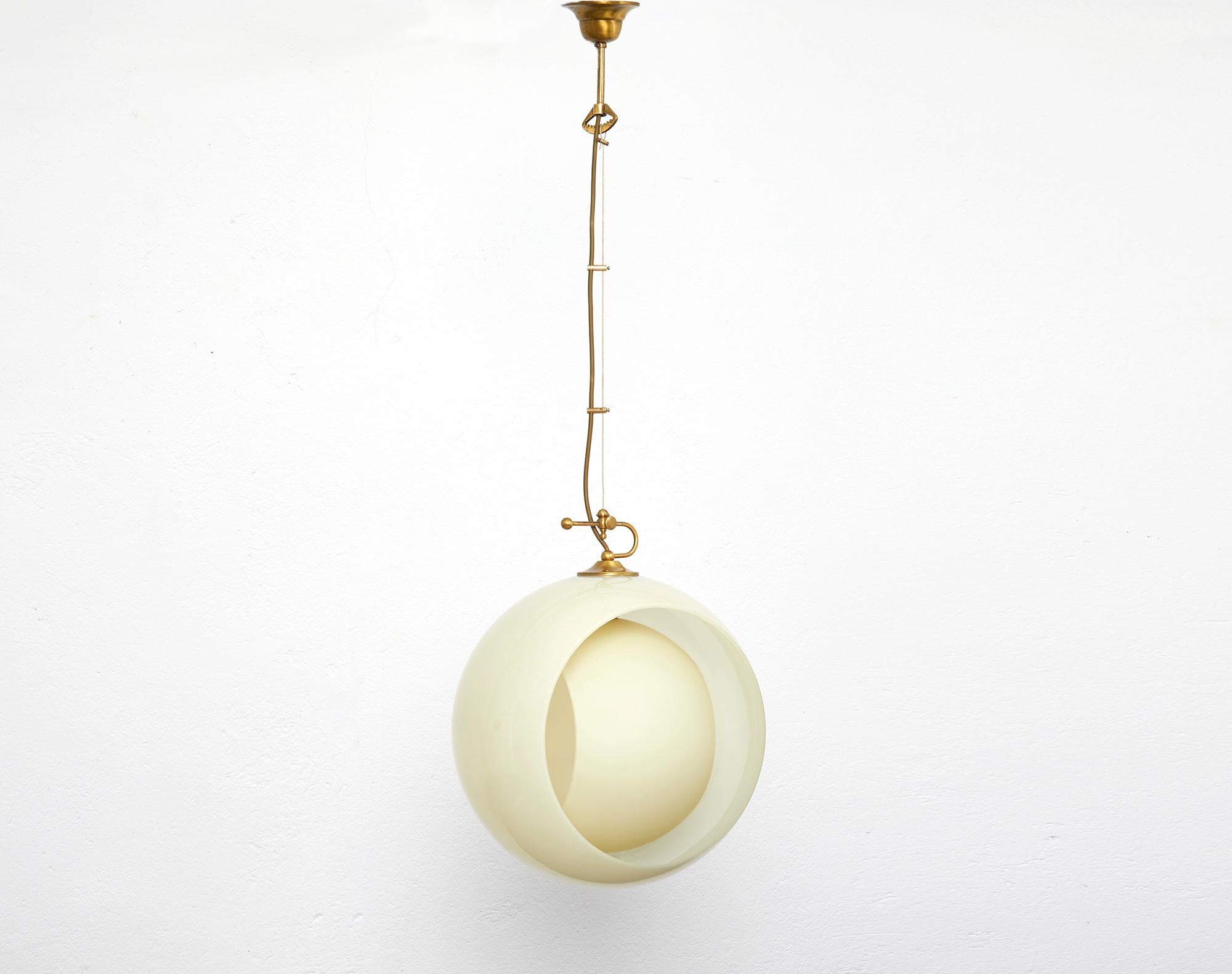Brass Mid-Century Modern Glass Pendant Lamp by Carlo Nason, Italy, 1960