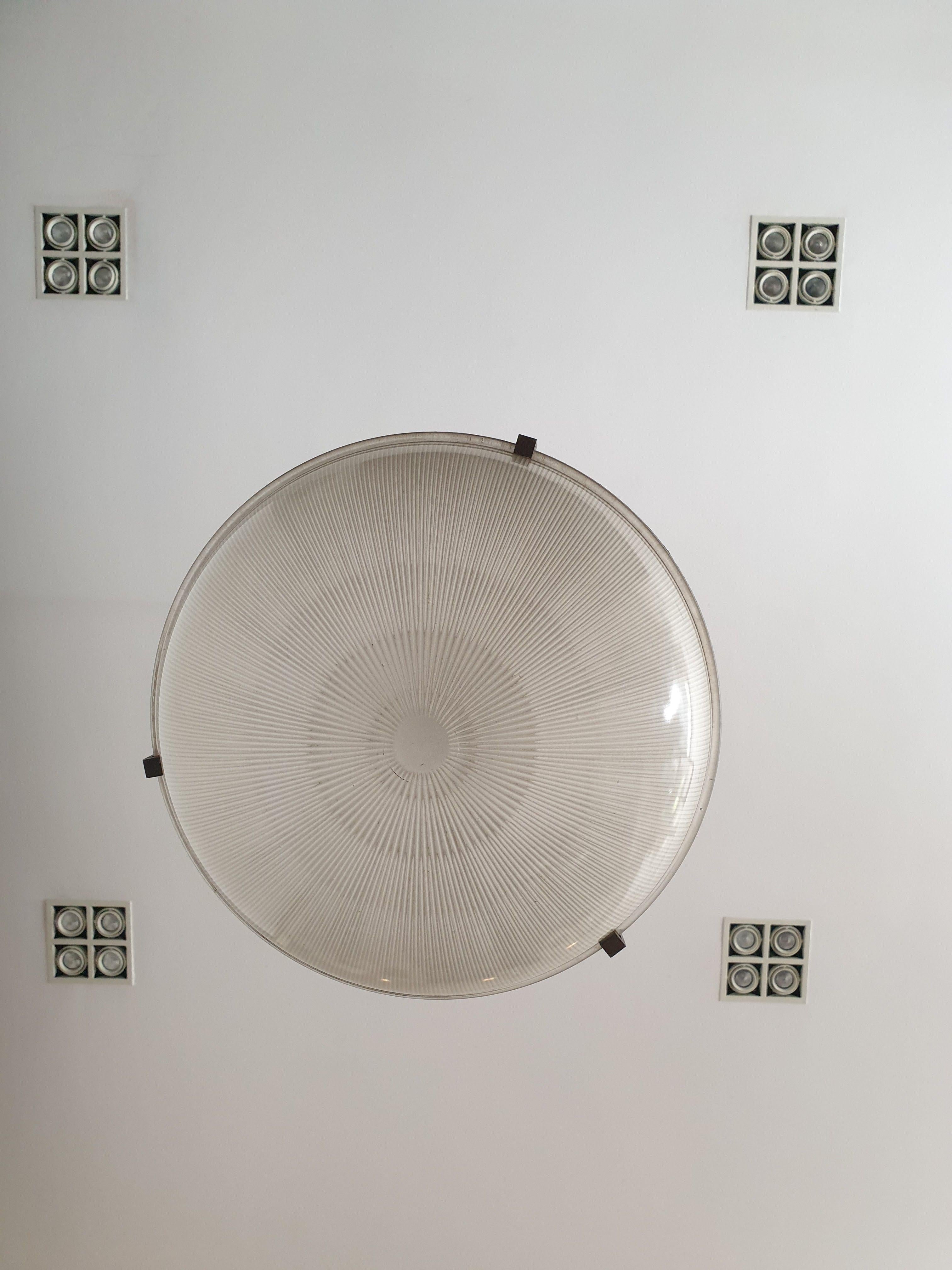 Italian Mid-Century Modern Glass Pendant Light with Bronzed Metal Detail