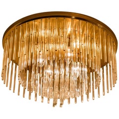 Mid-Century Modern Glass Rod Waterfall Flush Mount Sciolari for Lightolier, 1970