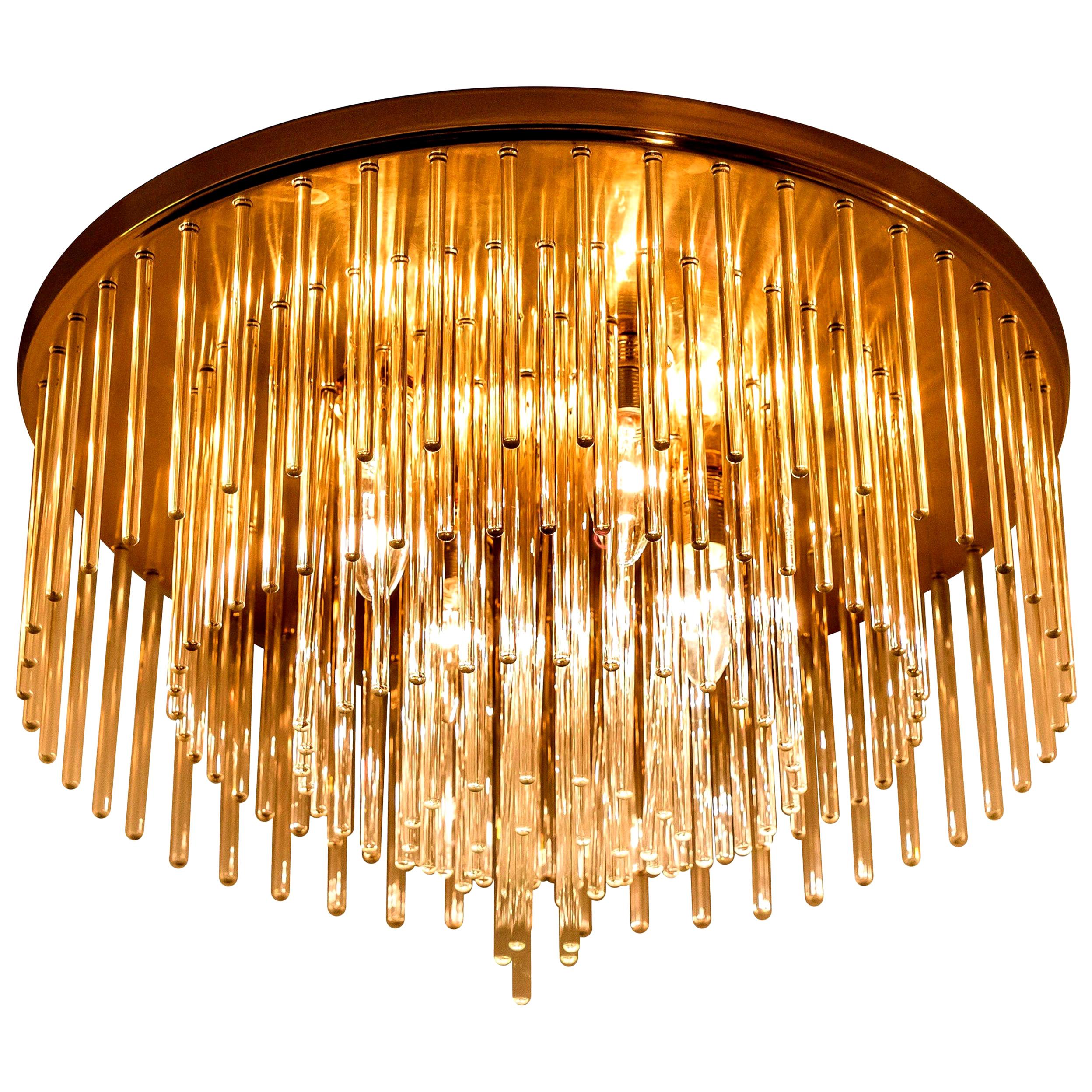 Mid-Century Modern Glass Rod Waterfall Flush Mount Sciolari for Lightolier, 1970